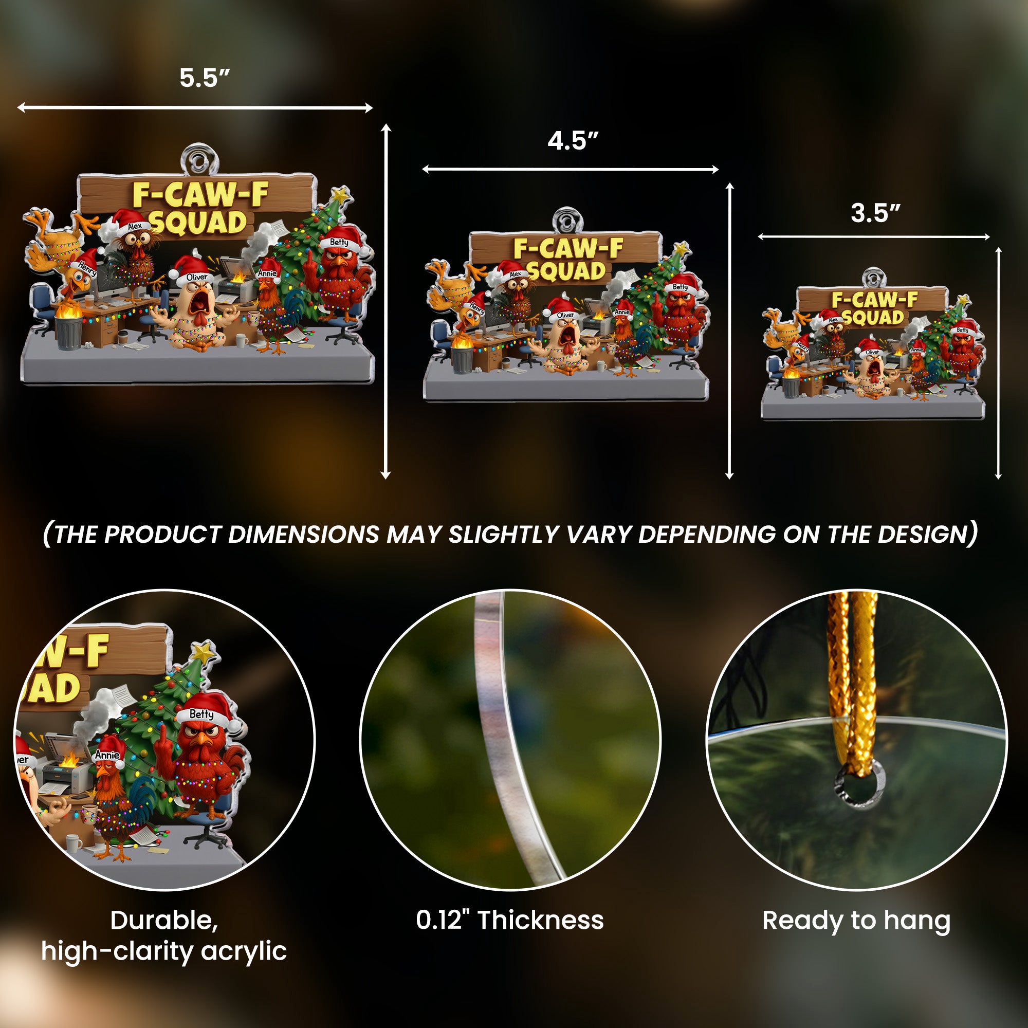 F-Caw-F Squad - Funny White Elephant Party Exchange Gift For Coworker Team - Personalized Acrylic Ornament