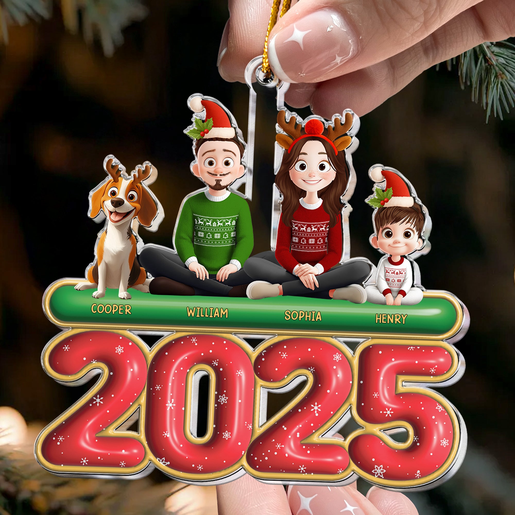 Family Christmas - 3D Cute Family - Personalized Acrylic Ornament