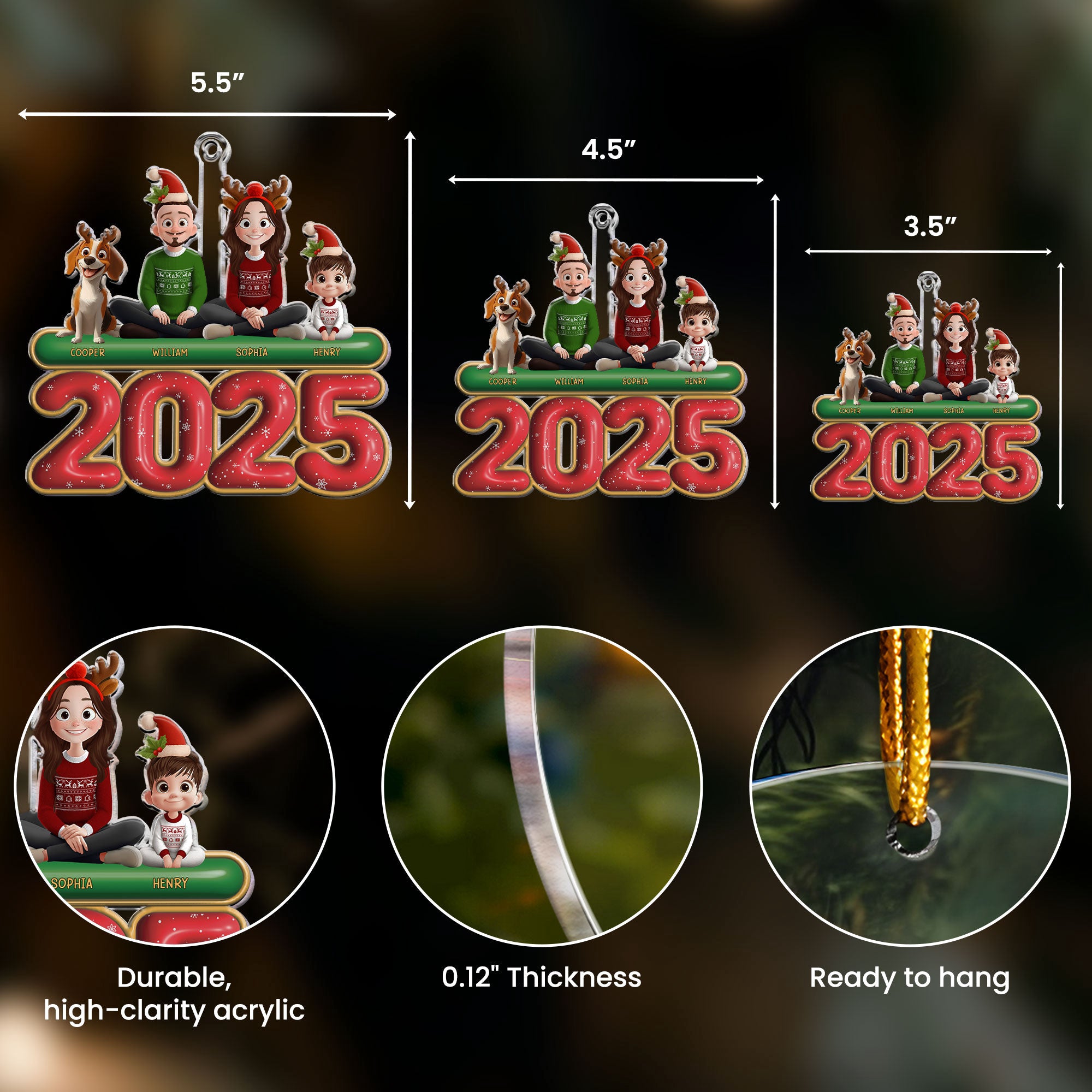 Family Christmas - 3D Cute Family - Personalized Acrylic Ornament