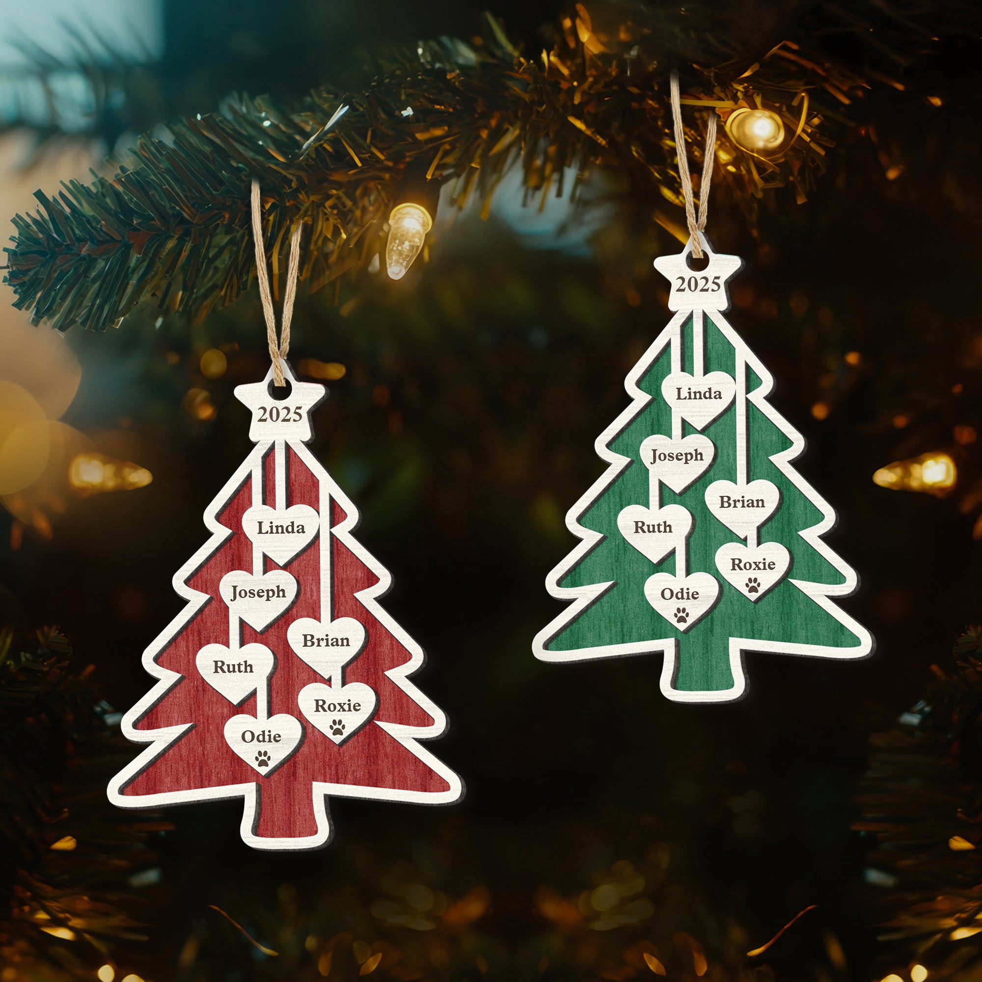 Family Christmas Tree - Personalized Wooden Ornament