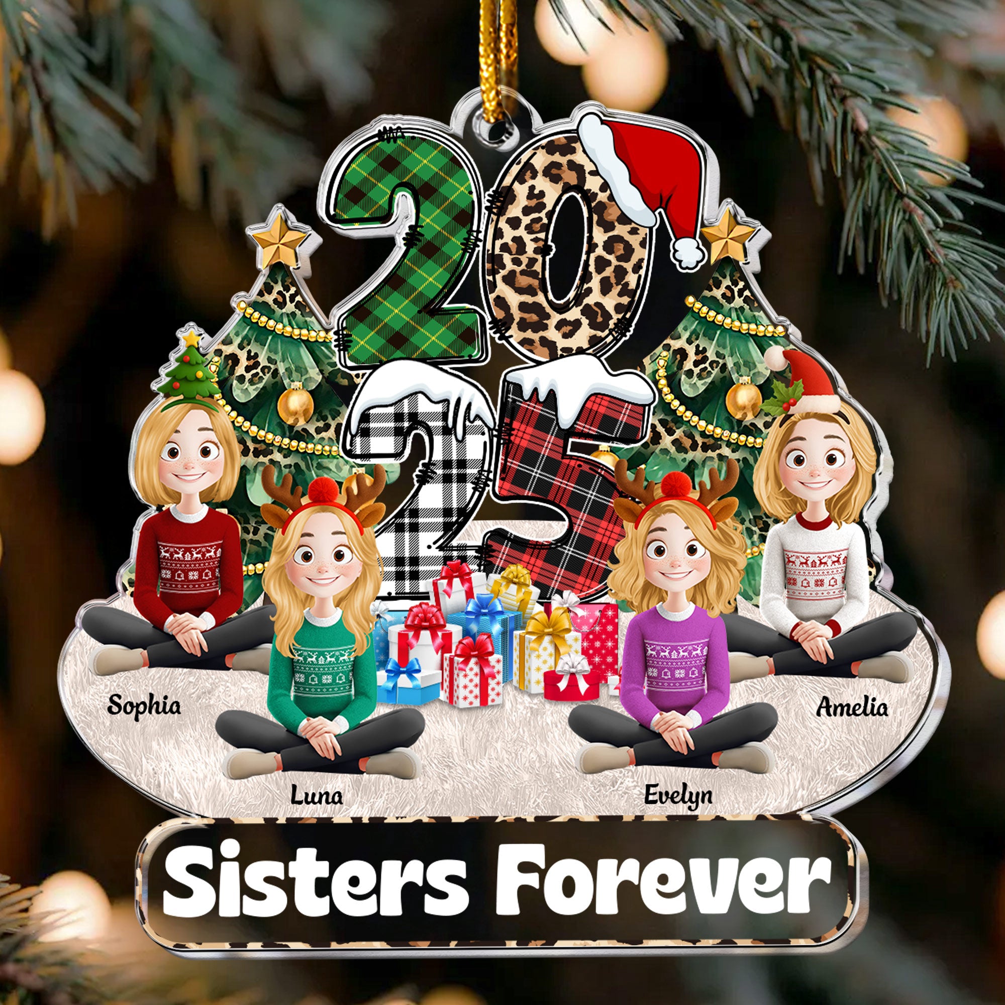 Family Couple Friends Sitting 2025 Cartoon Version - Personalized Acrylic Ornament