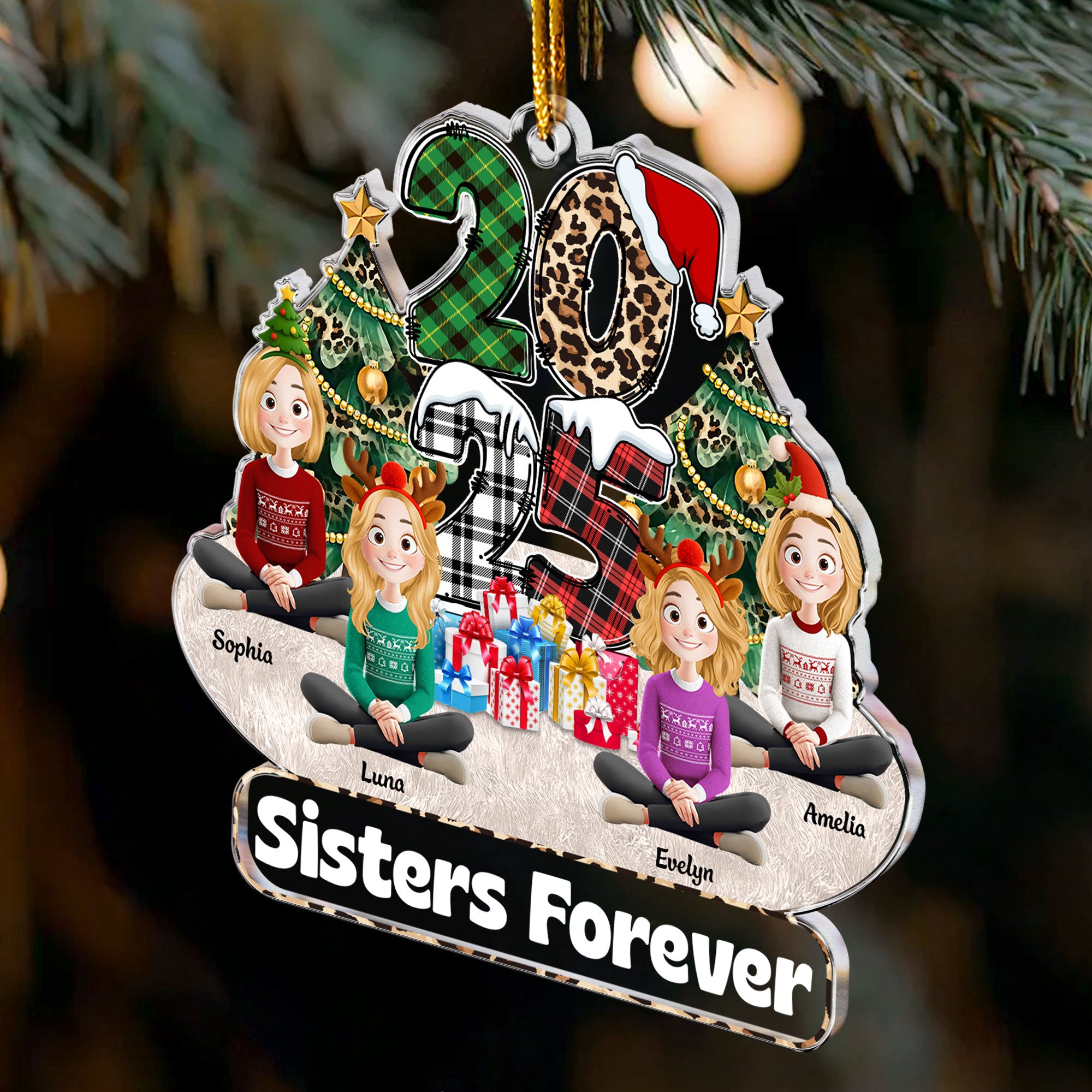 Family Couple Friends Sitting 2025 Cartoon Version - Personalized Acrylic Ornament