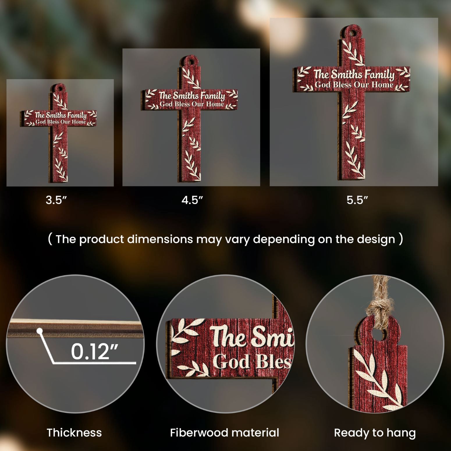 Family Cross, God Bless Our Home - Personalized Wooden Ornament