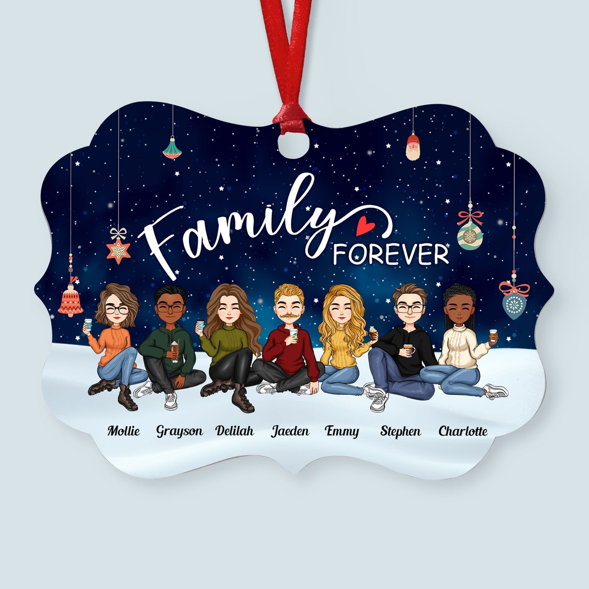 Family Forever - Christmas Eve - Personalized Aluminum/Wooden Ornament - Christmas Gift For Family, Sisters, Brothers, Siblings