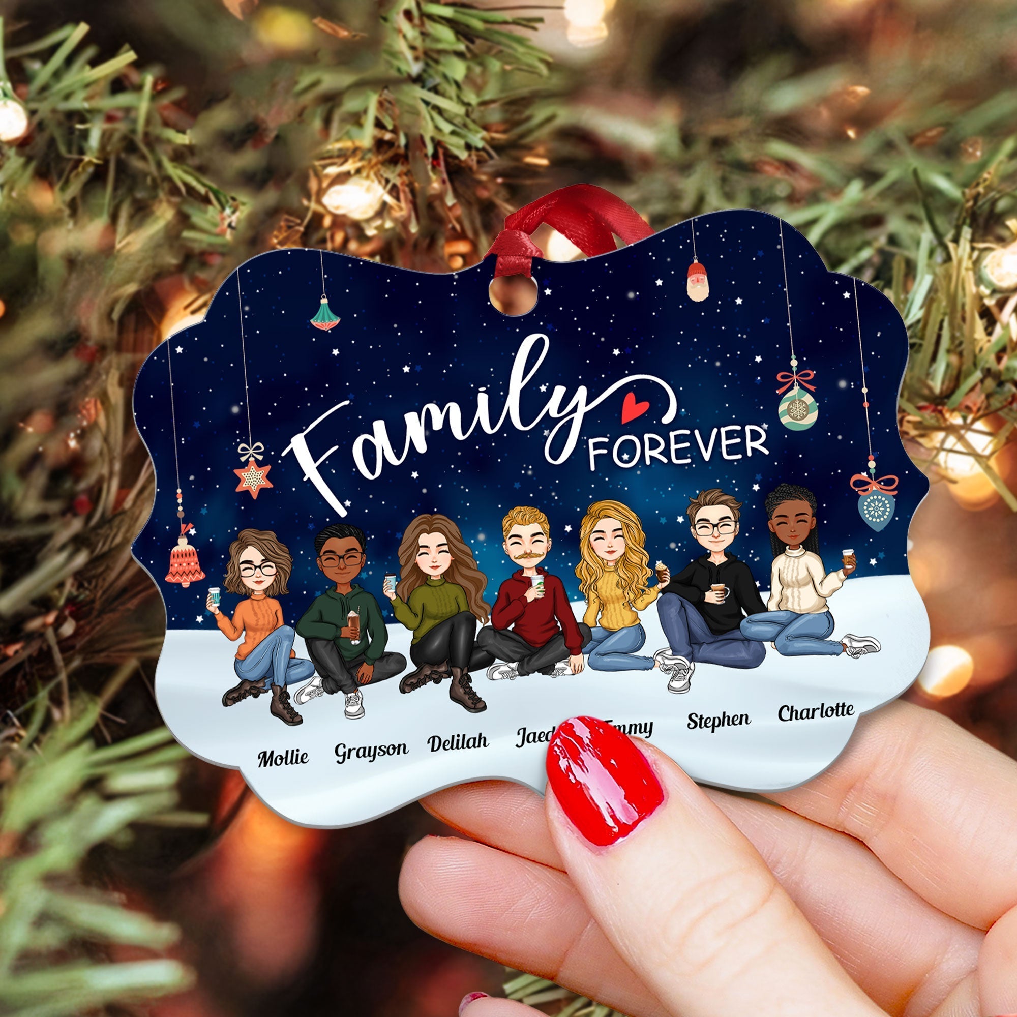 Family Forever - Christmas Eve - Personalized Aluminum/Wooden Ornament - Christmas Gift For Family, Sisters, Brothers, Siblings