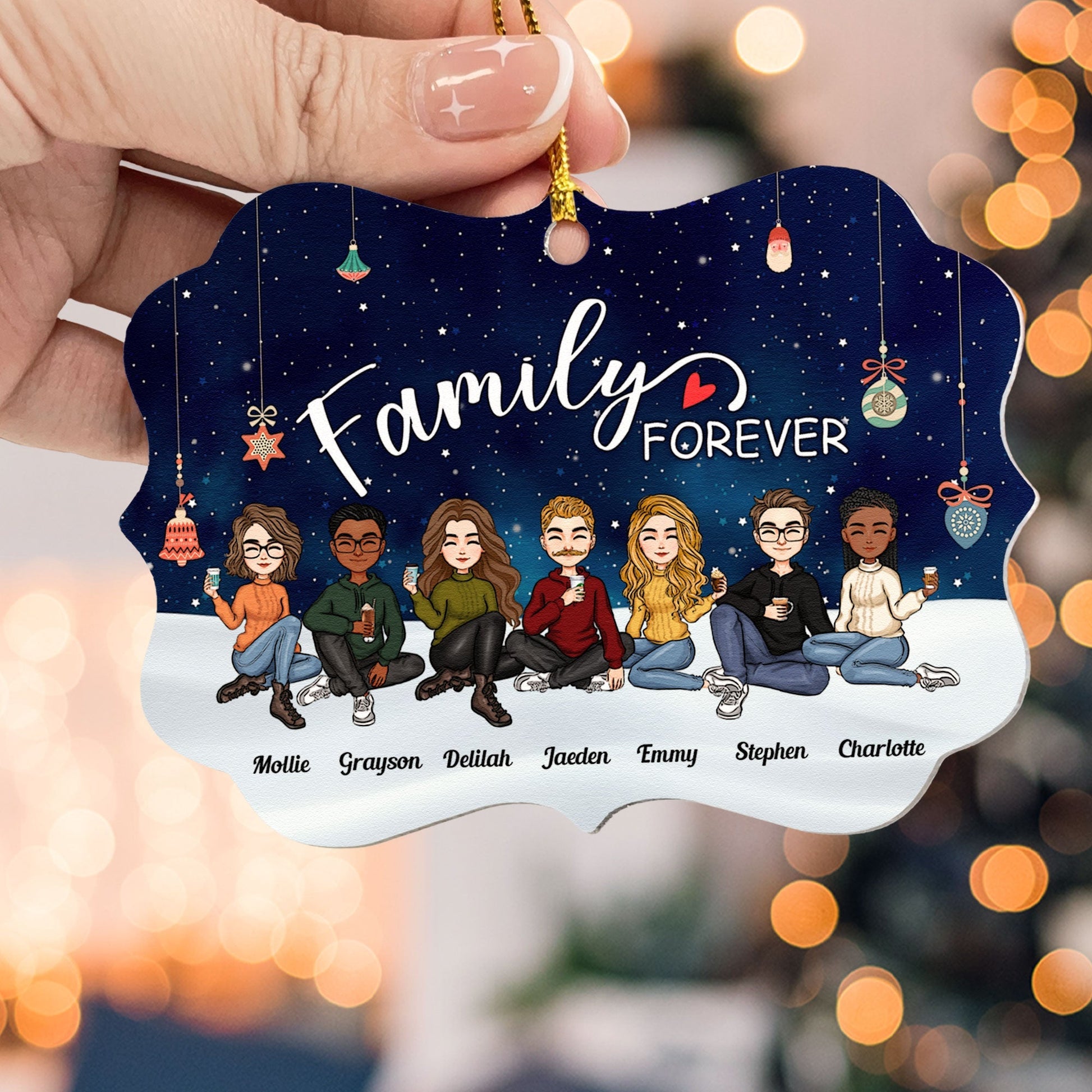 Family Forever - Christmas Eve - Personalized Aluminum/Wooden Ornament - Christmas Gift For Family, Sisters, Brothers, Siblings