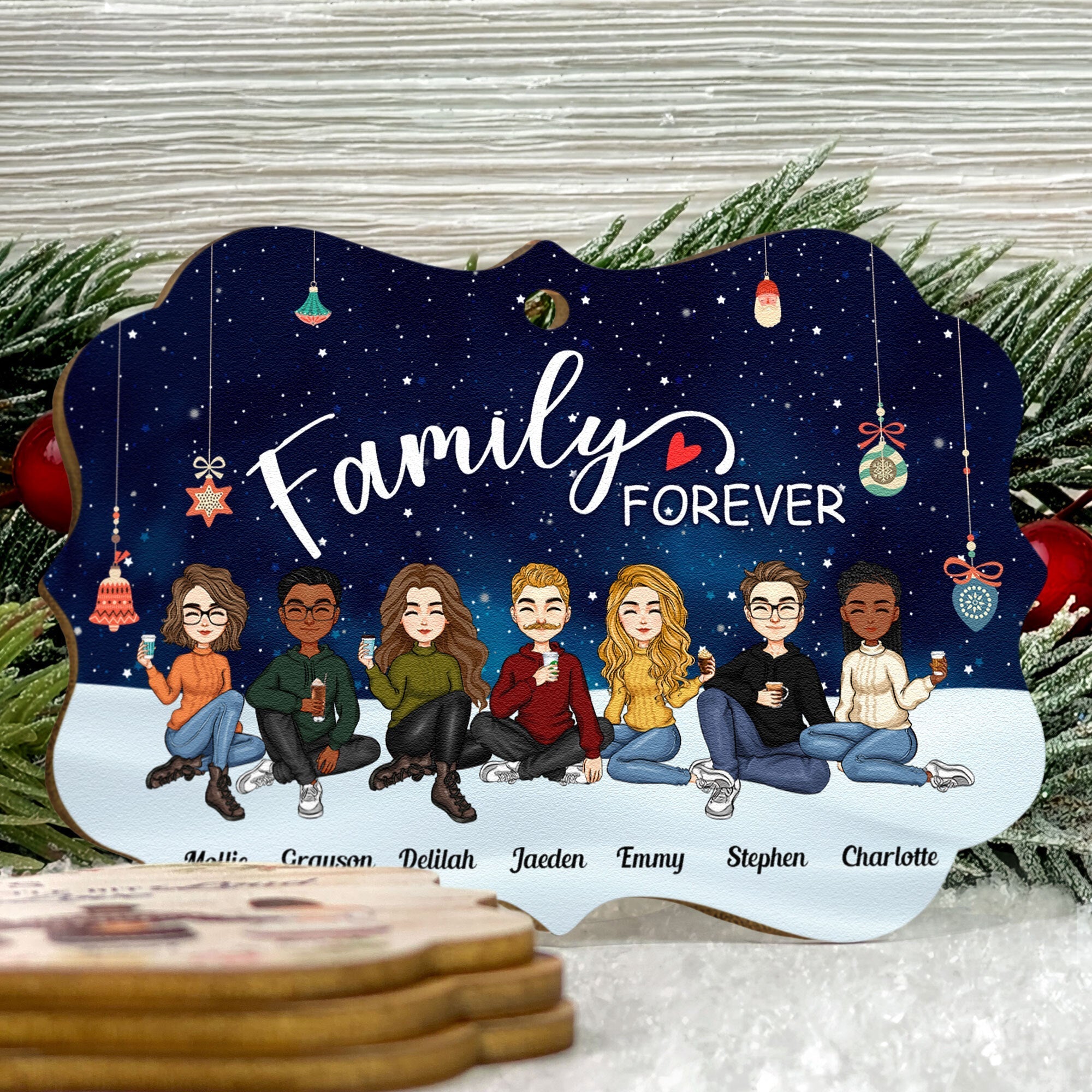 Family Forever - Christmas Eve - Personalized Aluminum/Wooden Ornament - Christmas Gift For Family, Sisters, Brothers, Siblings
