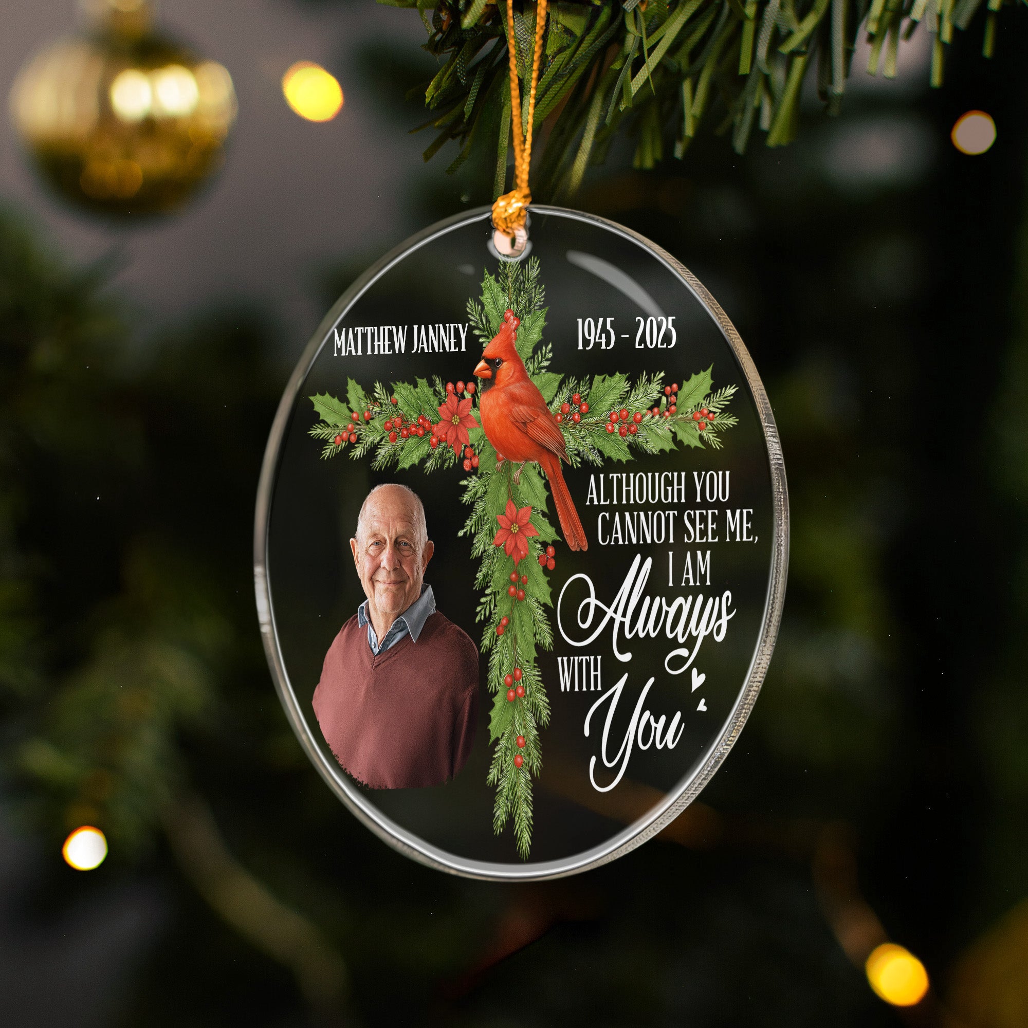 Family Memorial Cross I'm Always With You - Personalized Acrylic Photo Ornament