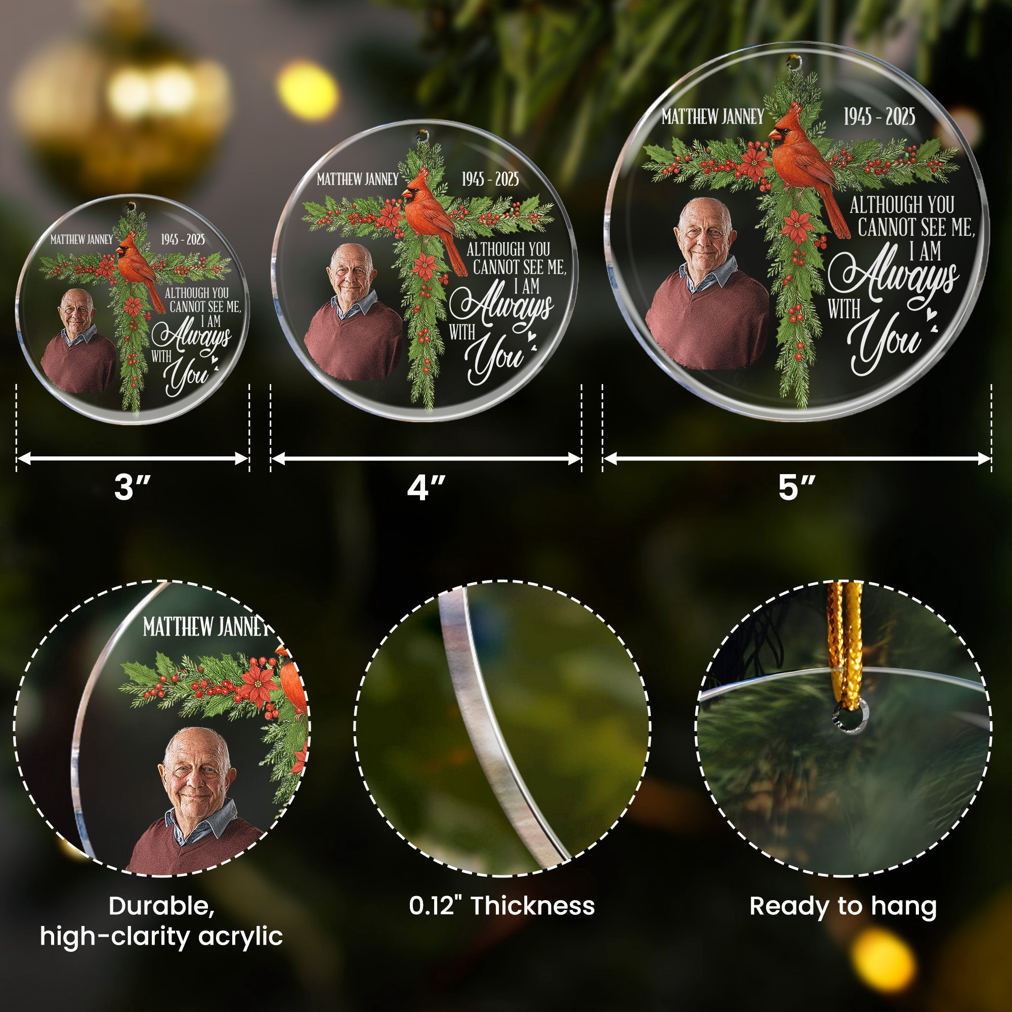 Family Memorial Cross I'm Always With You - Personalized Acrylic Photo Ornament