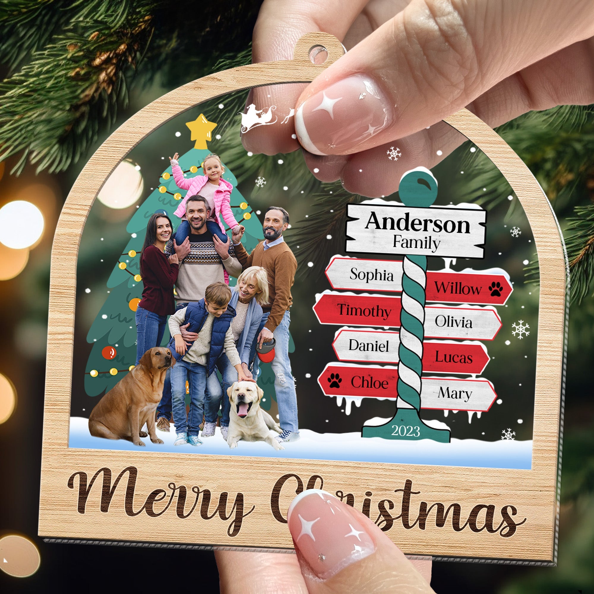 Family Name Ornament - Personalized Wood And Acrylic Ornament