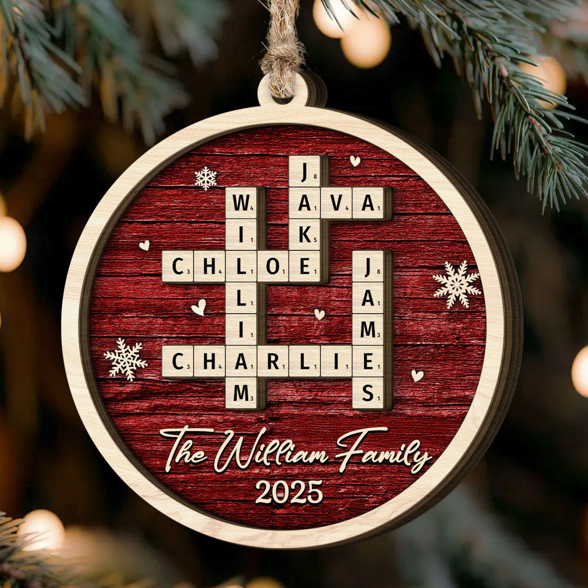 Family Name Scrabble Christmas - Personalized 2-Layer Wooden Ornament