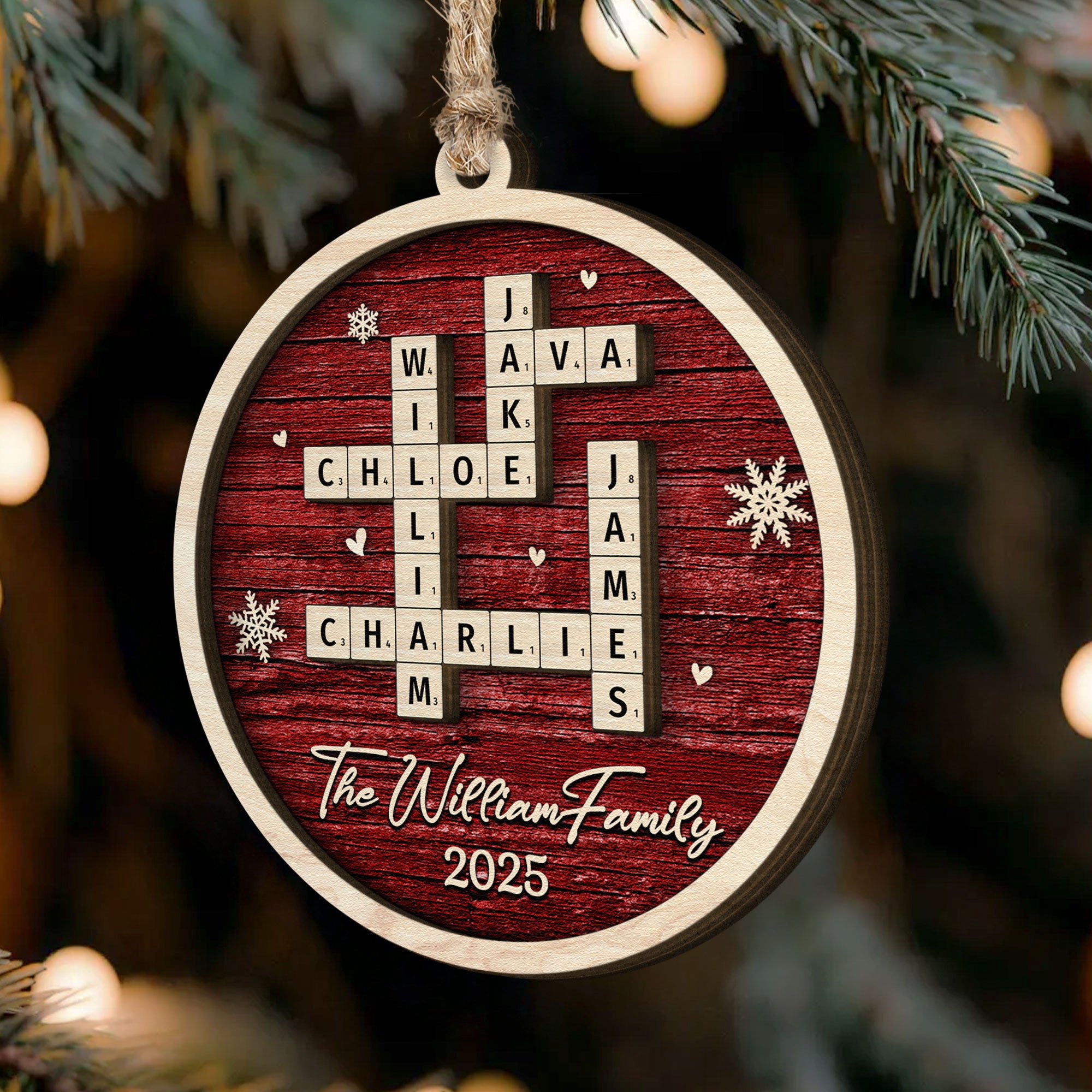 Family Name Scrabble Christmas - Personalized 2-Layer Wooden Ornament