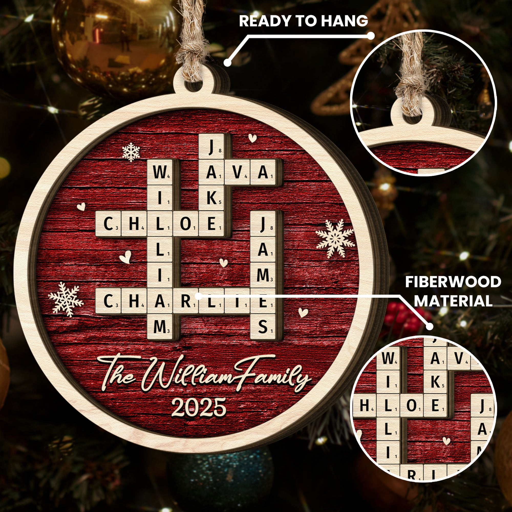 Family Name Scrabble Christmas - Personalized 2-Layer Wooden Ornament