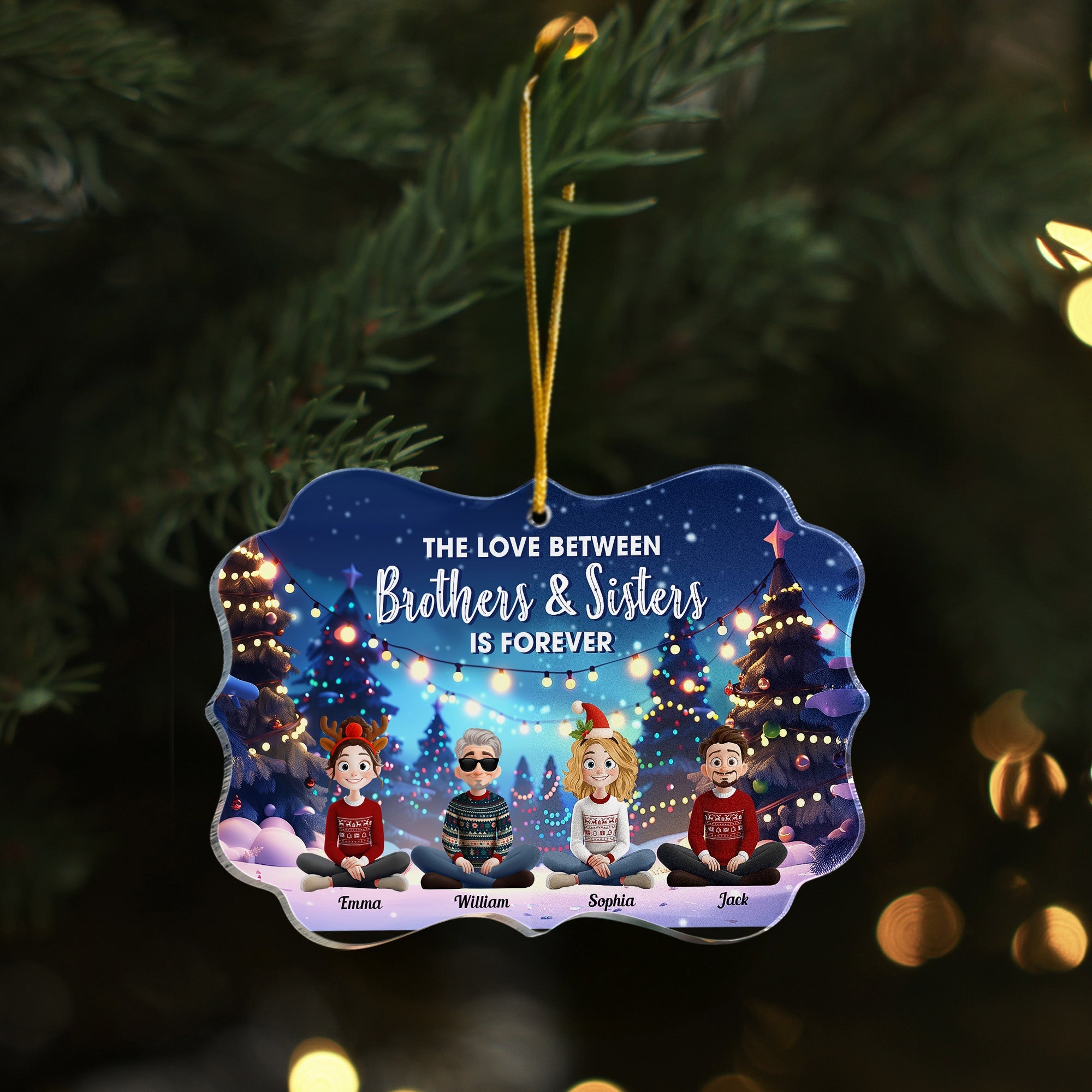 Family Never Apart In Heart Cartoon New Version - Personalized Acrylic Ornament