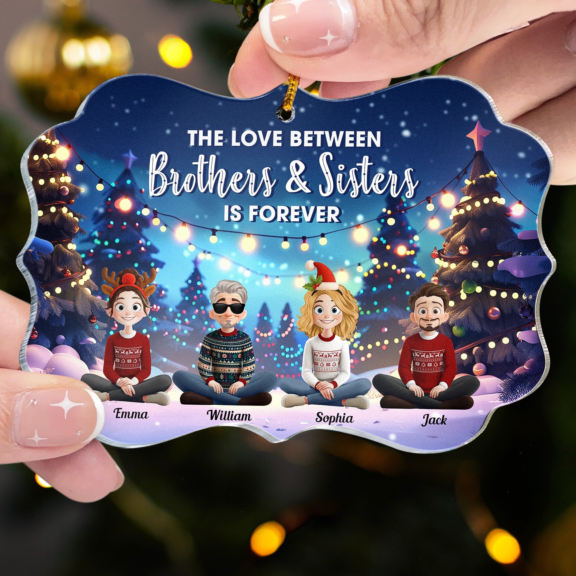Family Never Apart In Heart Cartoon New Version - Personalized Acrylic Ornament