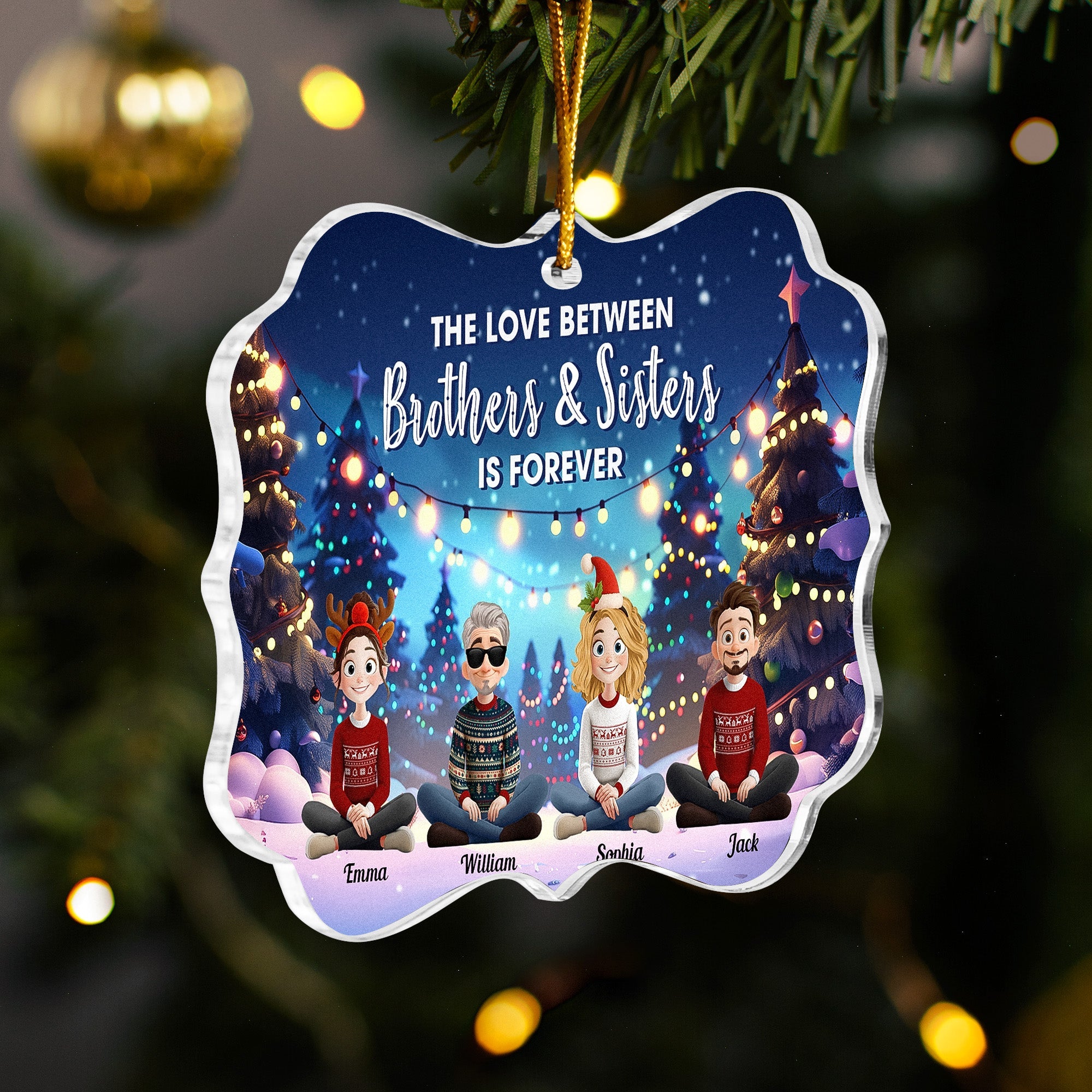 Family Never Apart In Heart Cartoon New Version - Personalized Acrylic Ornament