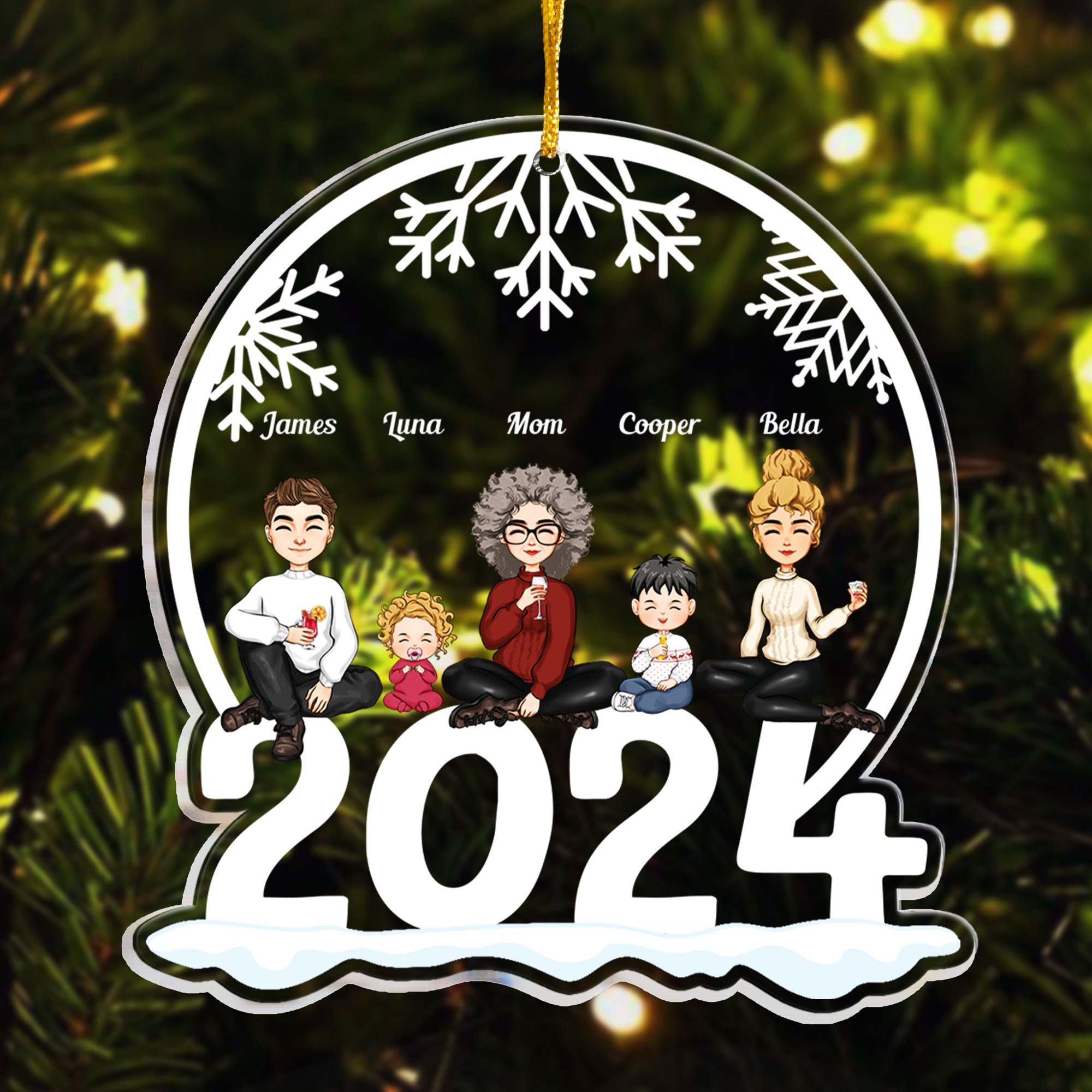 Family Of 5 Jolly Christmas - Personalized 2024 Shaped Acrylic Ornament