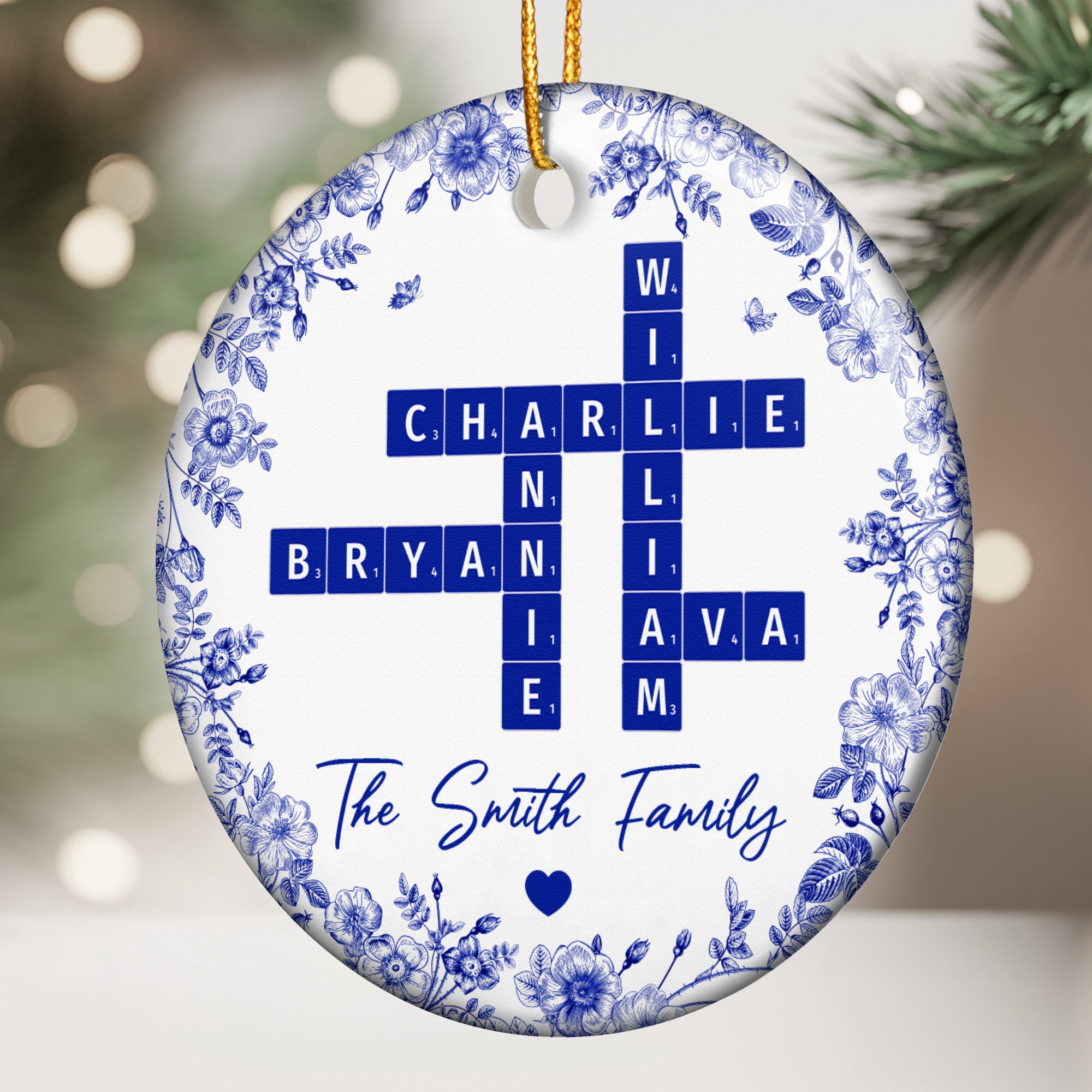 Family Toile Scrabble - Personalized Ceramic Ornament
