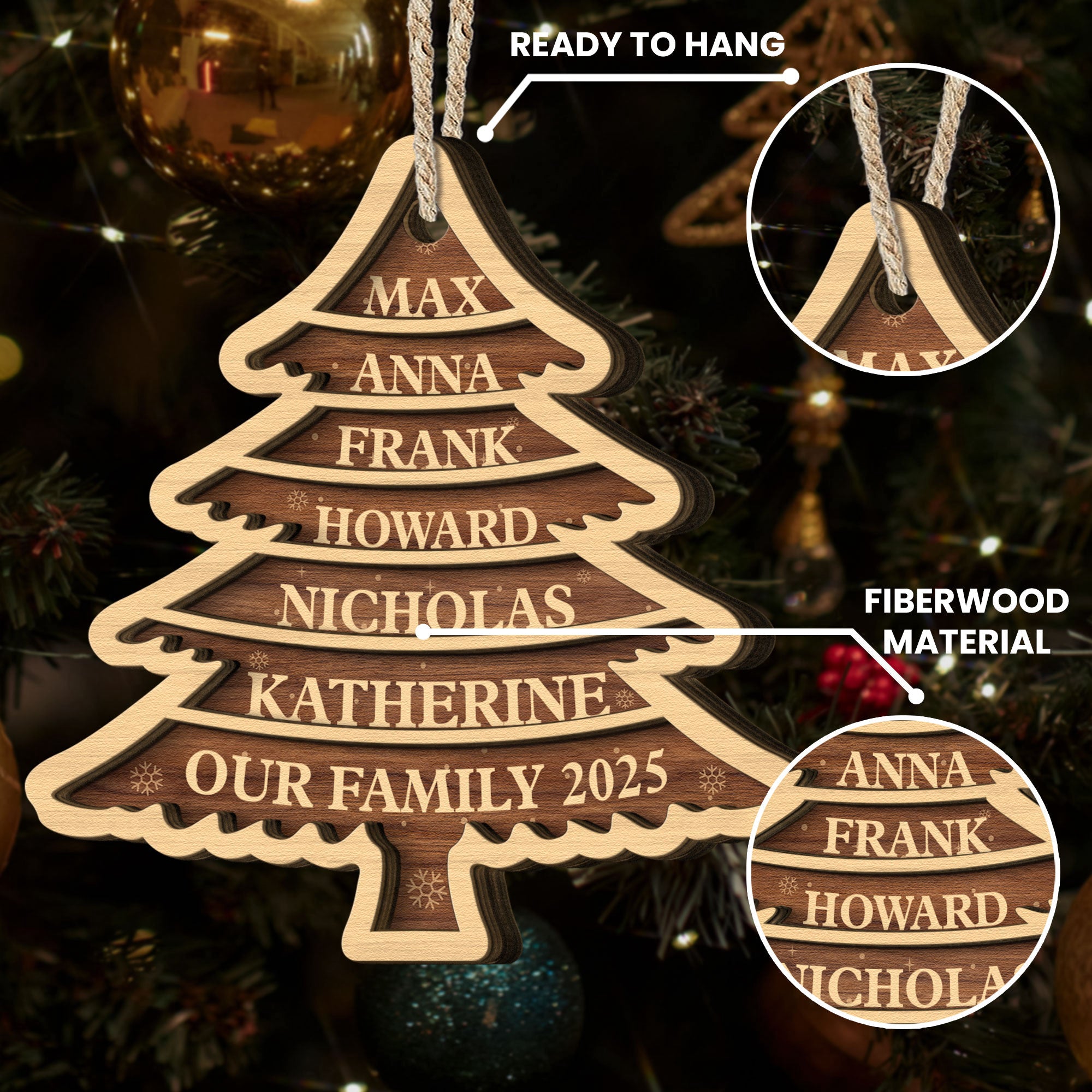 Family Tree 2025 - Personalized Wooden Ornament