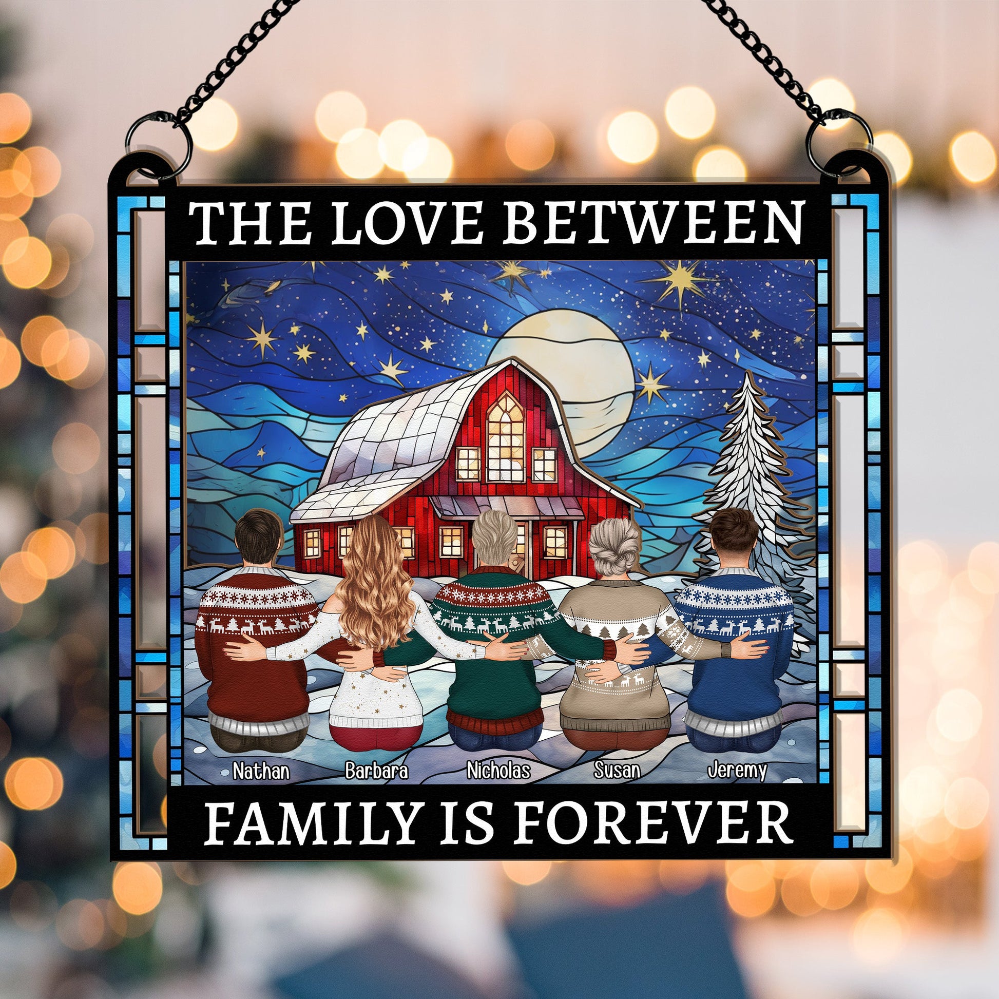 Family_-Friends-Sitting-Together-Christmas-Red-Barn-Personalized-Suncatcher-Window-Hanging-Ornament_1