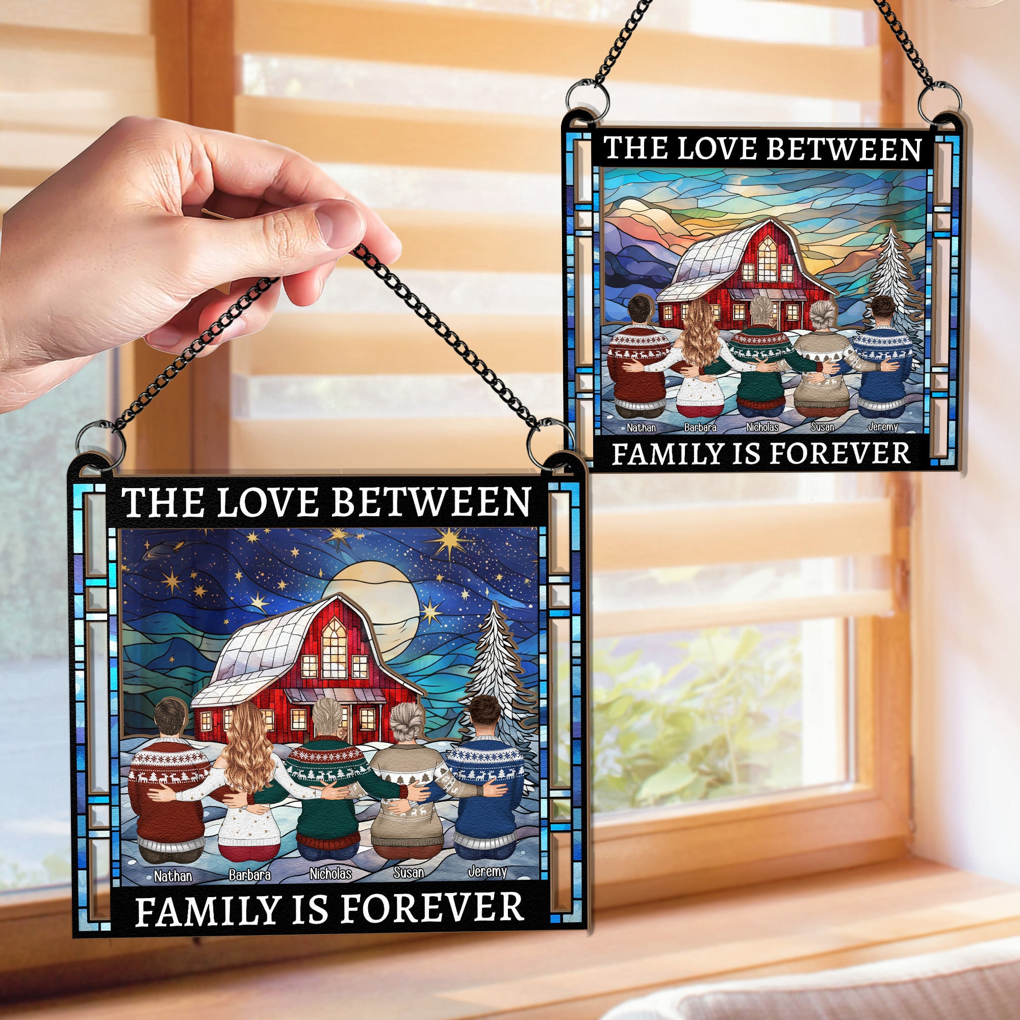 Family_-Friends-Sitting-Together-Christmas-Red-Barn-Personalized-Suncatcher-Window-Hanging-Ornament_3