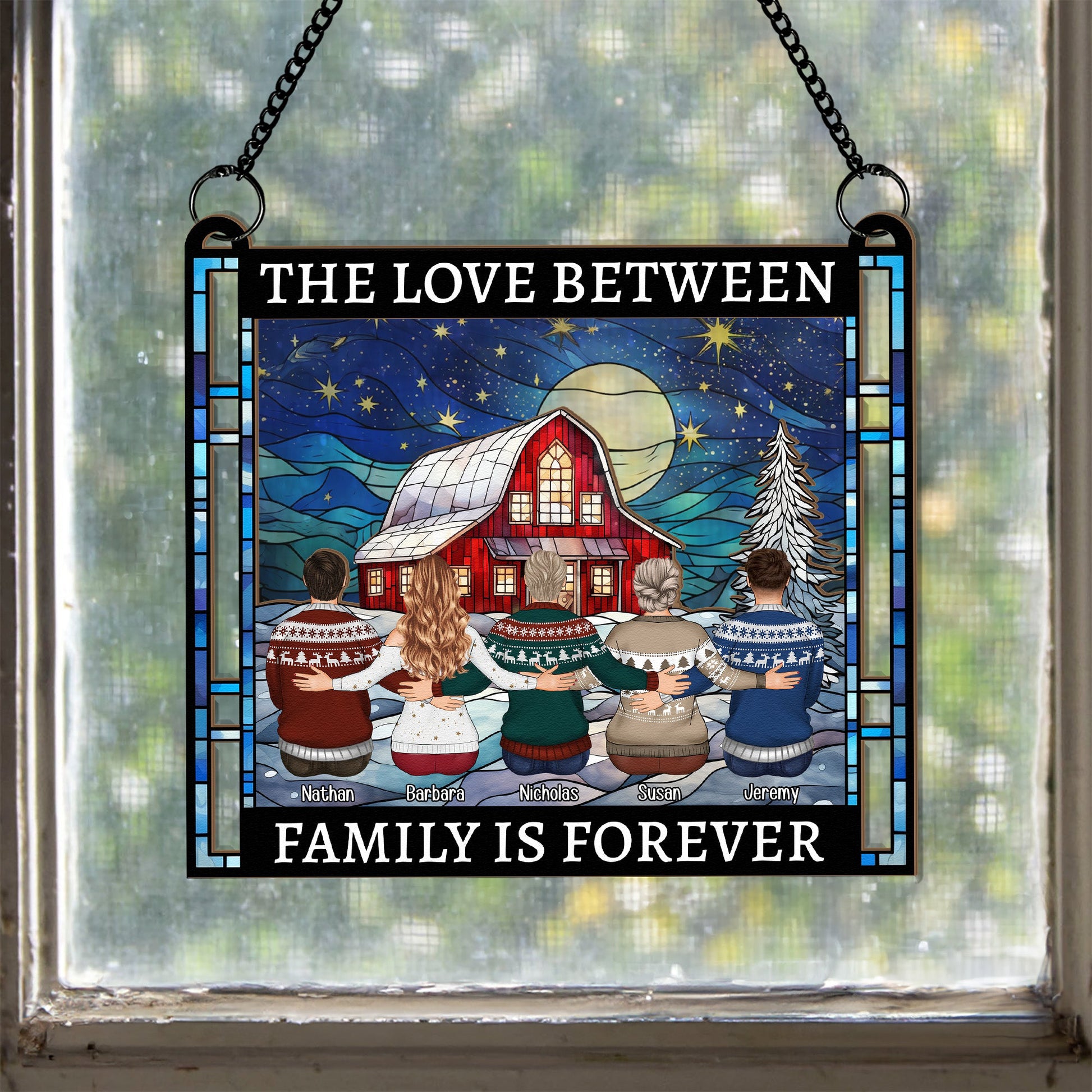 Family_-Friends-Sitting-Together-Christmas-Red-Barn-Personalized-Suncatcher-Window-Hanging-Ornament_4