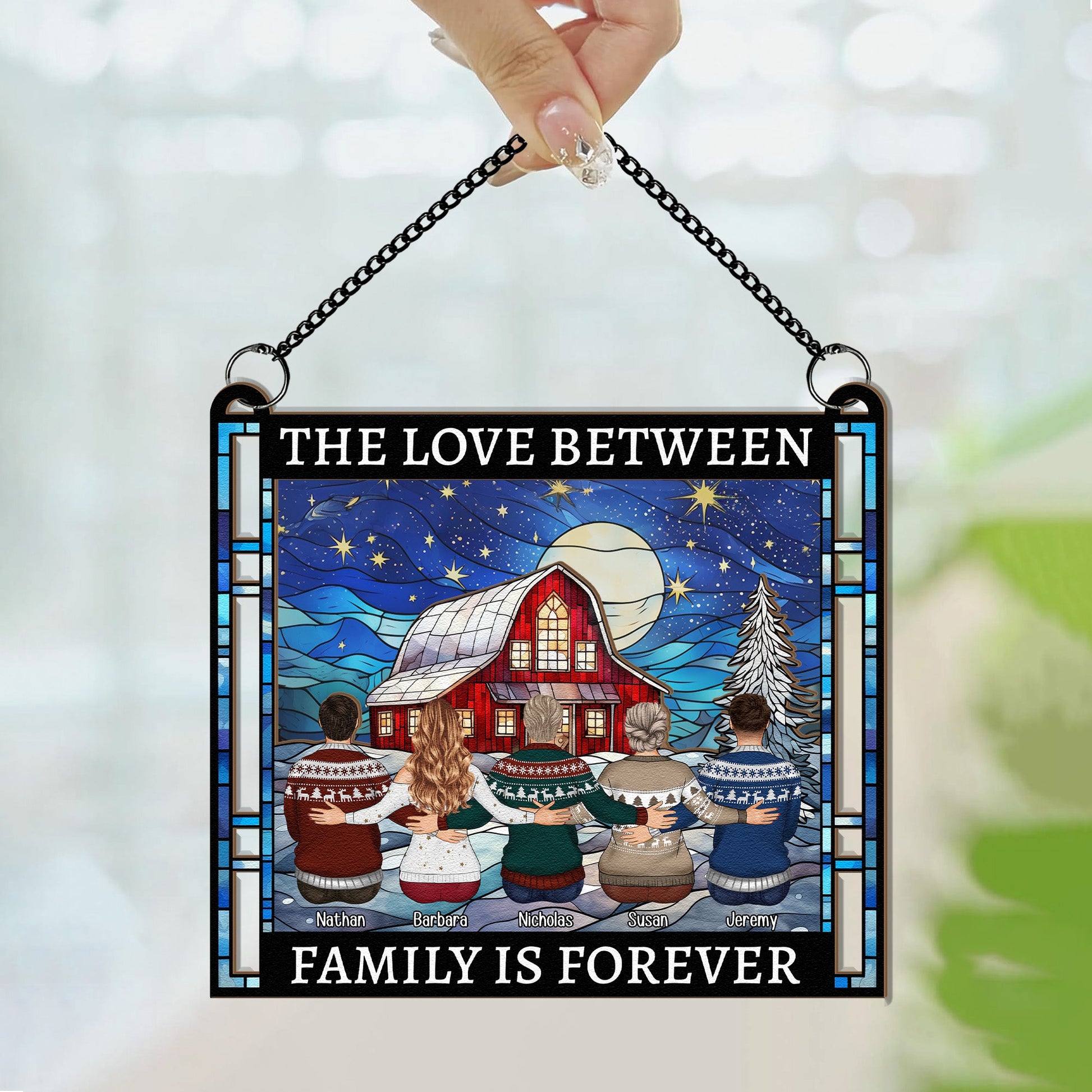 Family_-Friends-Sitting-Together-Christmas-Red-Barn-Personalized-Suncatcher-Window-Hanging-Ornament_5