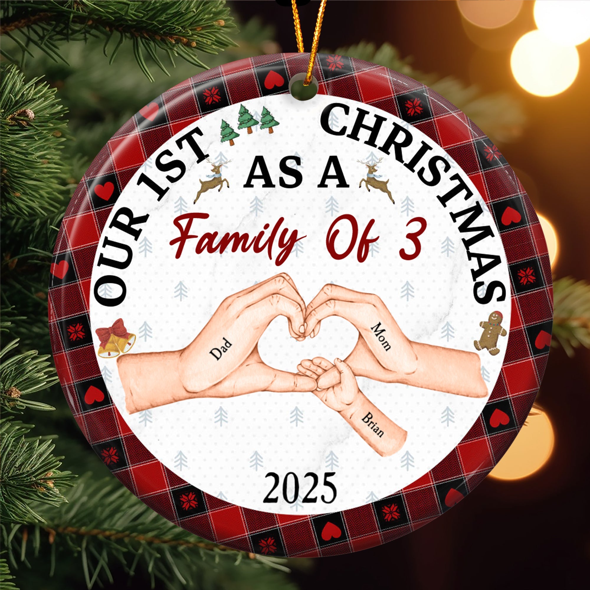 First Christmas As A Family Of Three - Personalized Ceramic Ornament