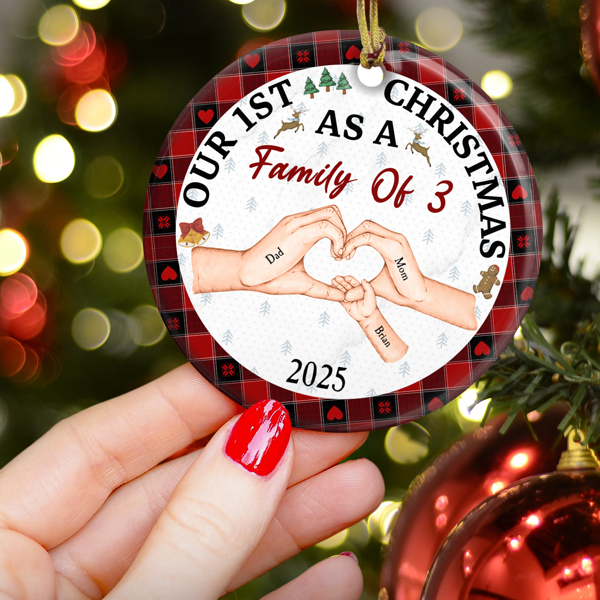 First Christmas As A Family Of Three - Personalized Ceramic Ornament