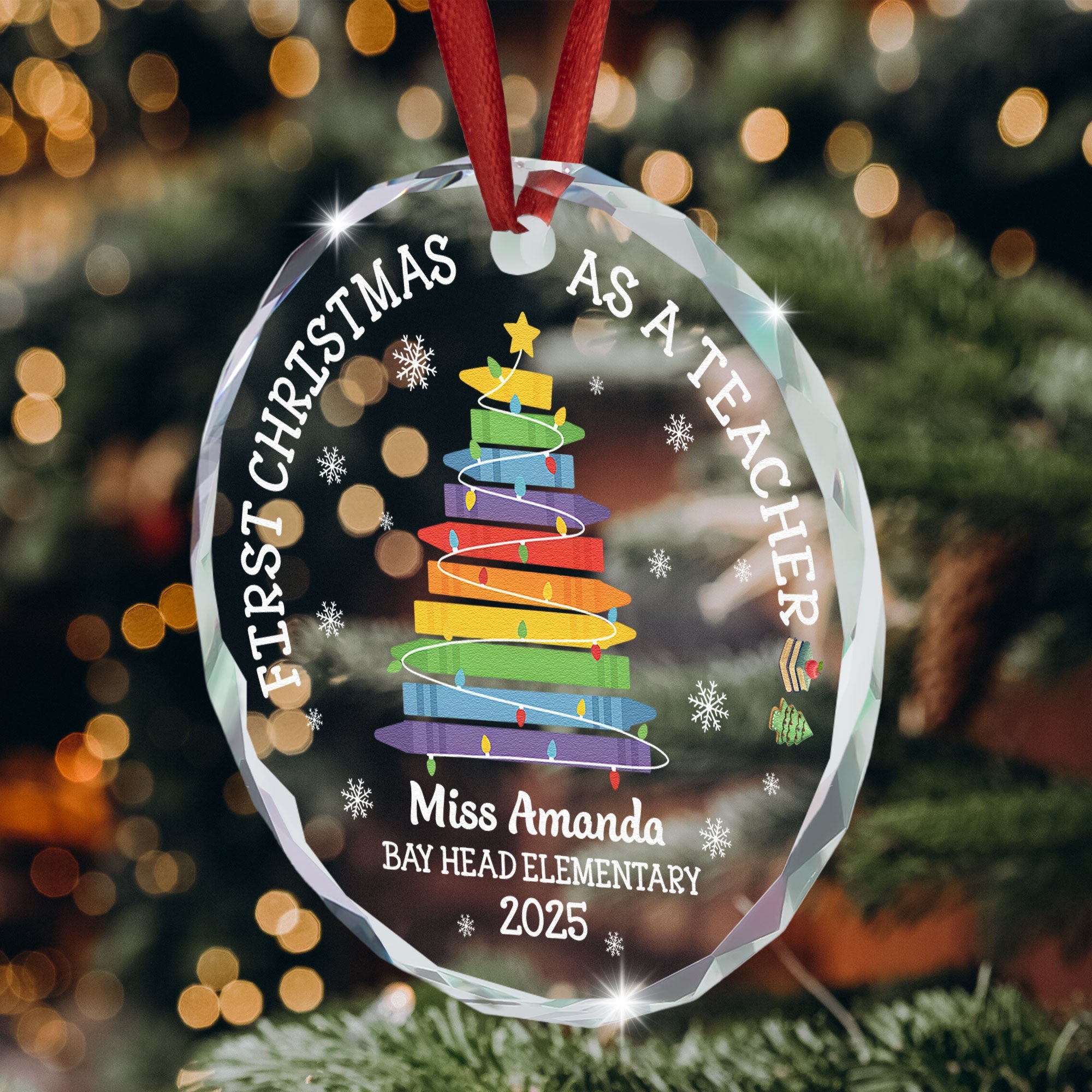 First Christmas As A Teacher - Personalized Glass Ornament