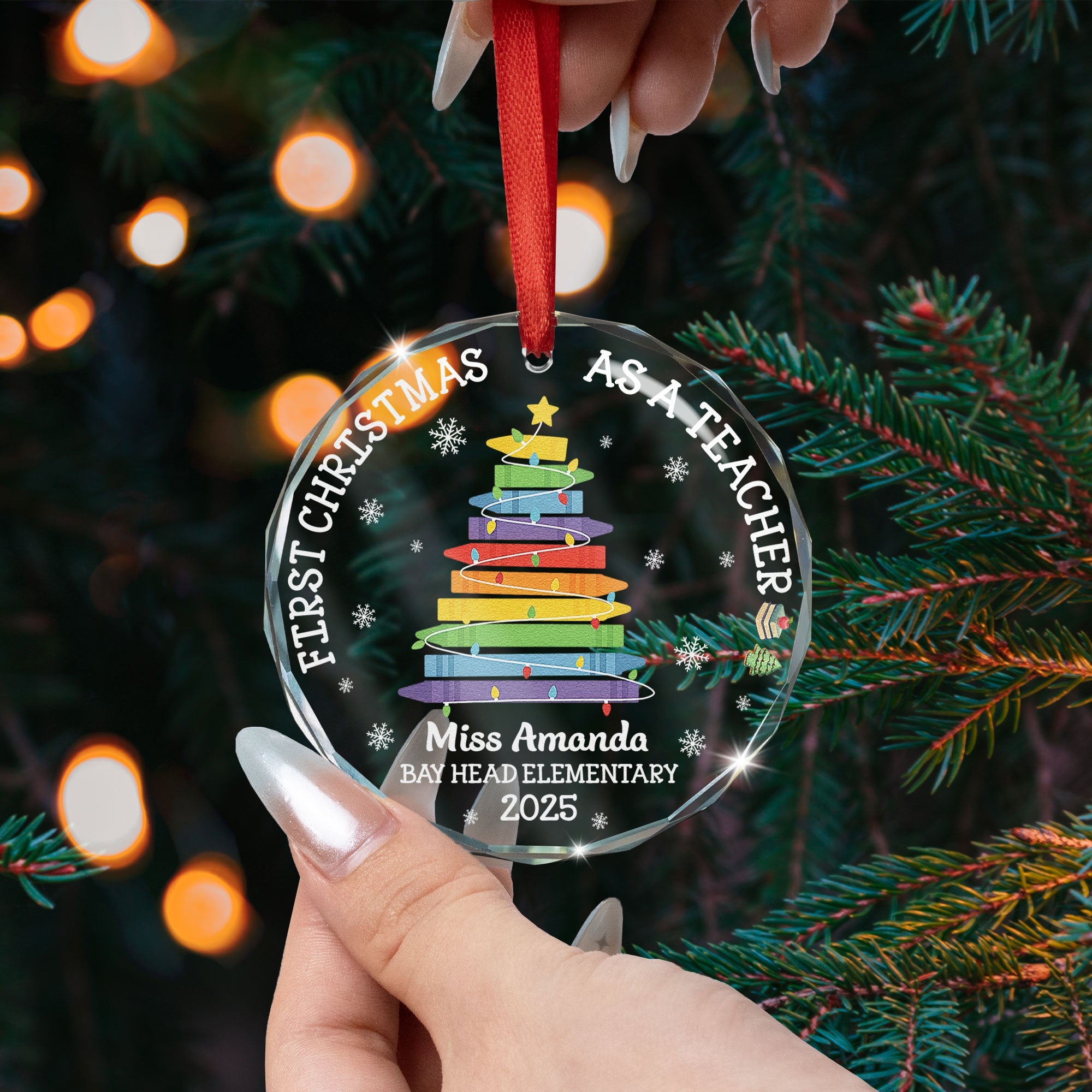 First Christmas As A Teacher - Personalized Glass Ornament