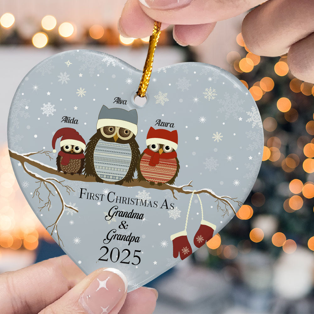 First Christmas As Grandma & Grandpa - Personalized Heart Shaped Ceramic Ornament