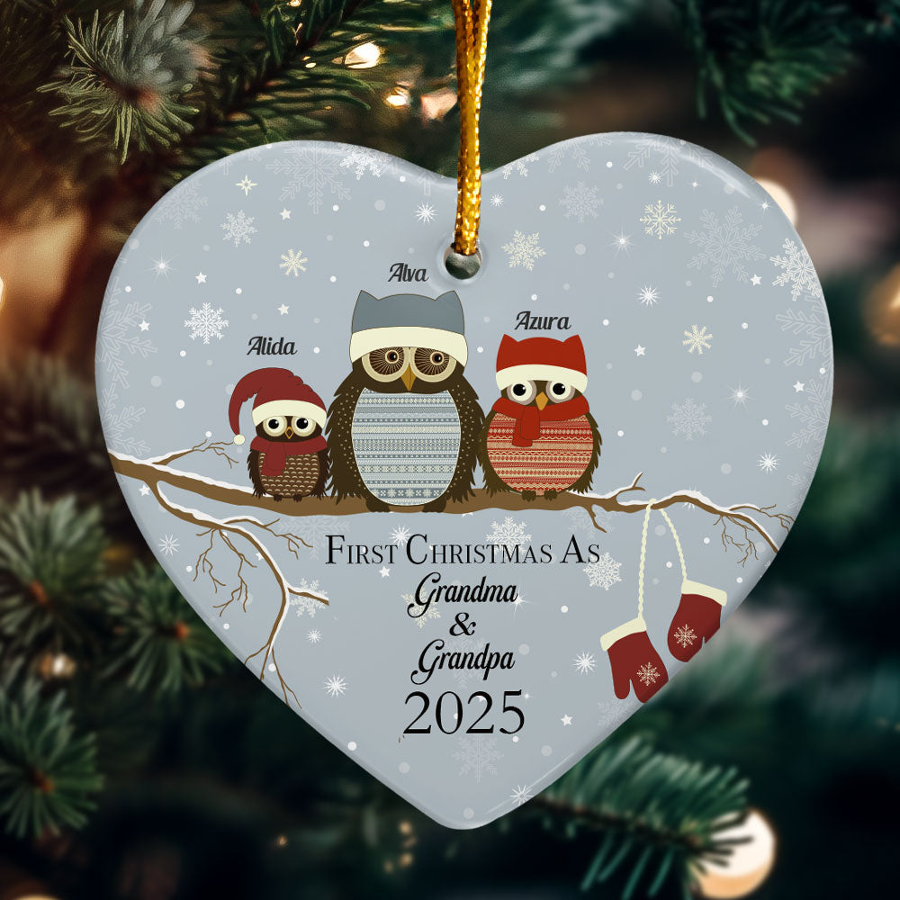First Christmas As Grandma & Grandpa - Personalized Heart Shaped Ceramic Ornament