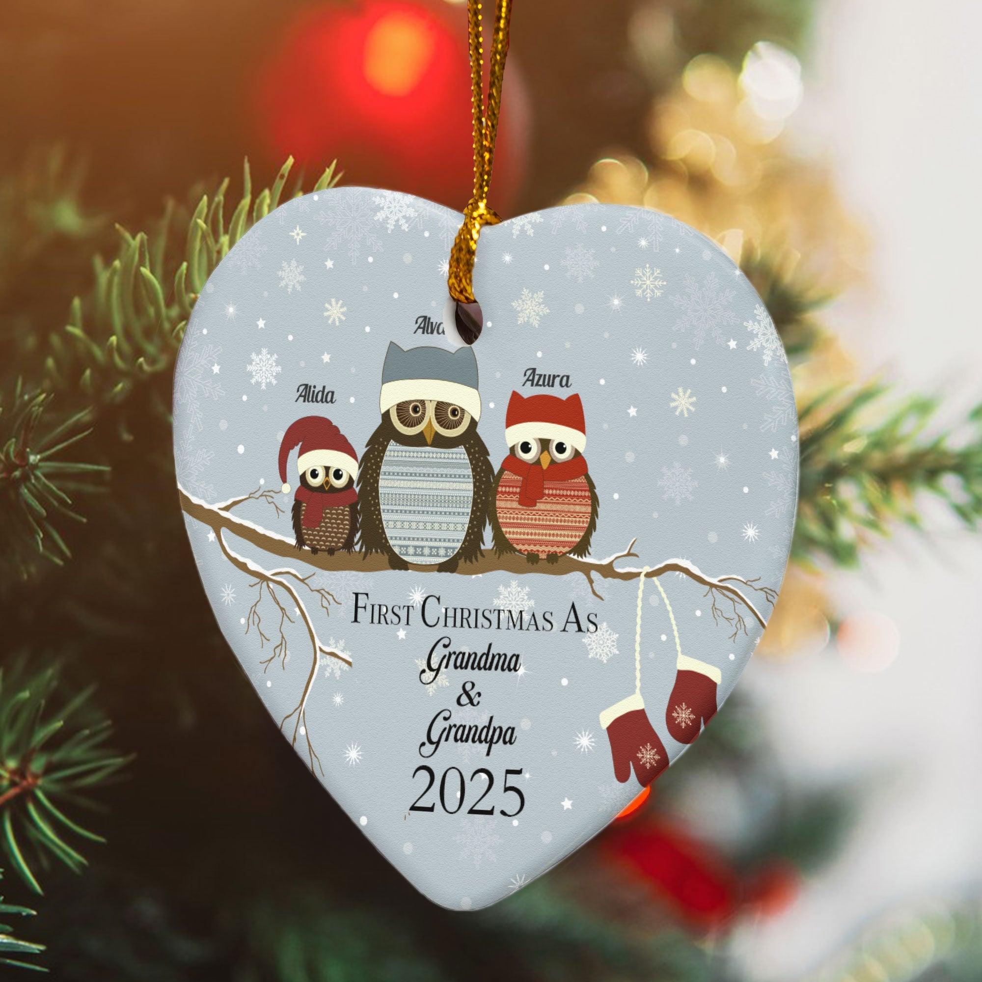 First Christmas As Grandma & Grandpa - Personalized Heart Shaped Ceramic Ornament
