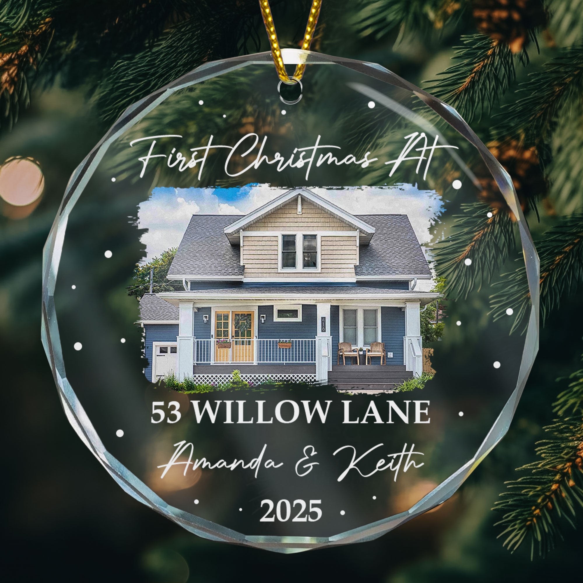 First Christmas At New Home - Personalized Glass Photo Ornament