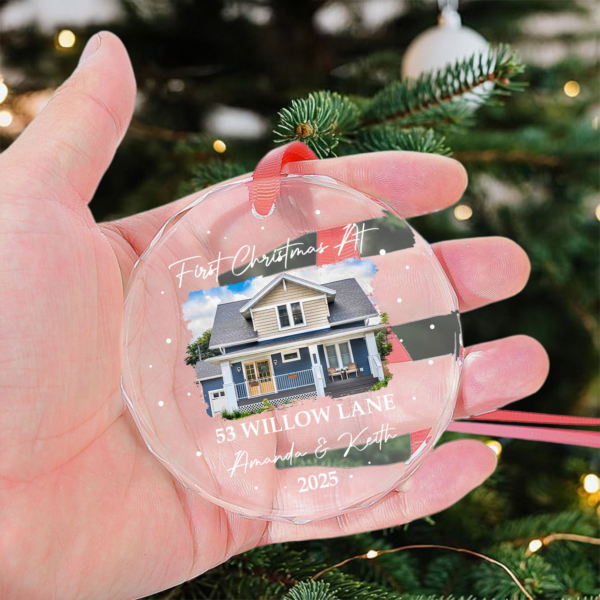 First Christmas At New Home - Personalized Glass Photo Ornament