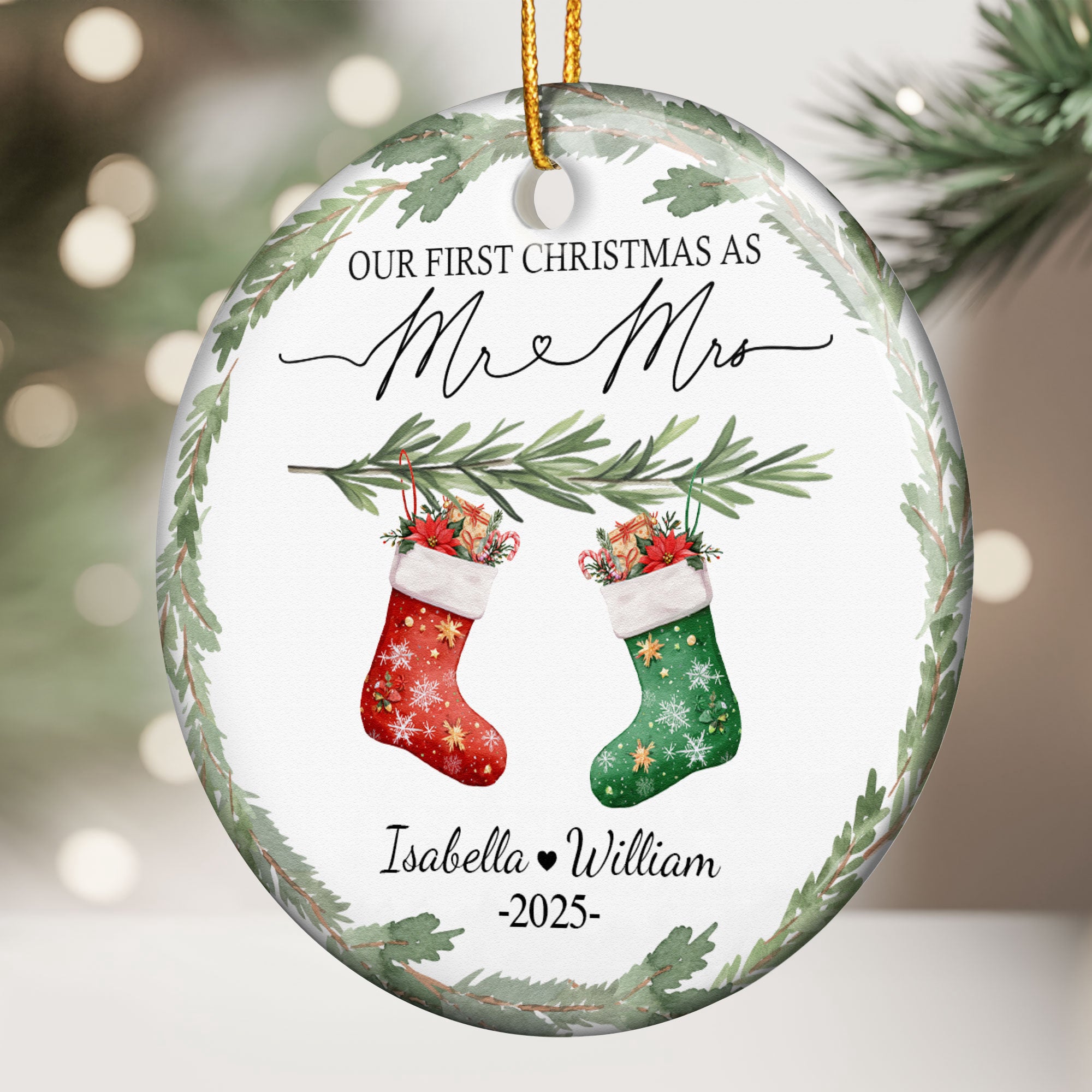 First Christmas Mr & Mrs Wedding Keepsake Engaged - Personalized Ceramic Ornament