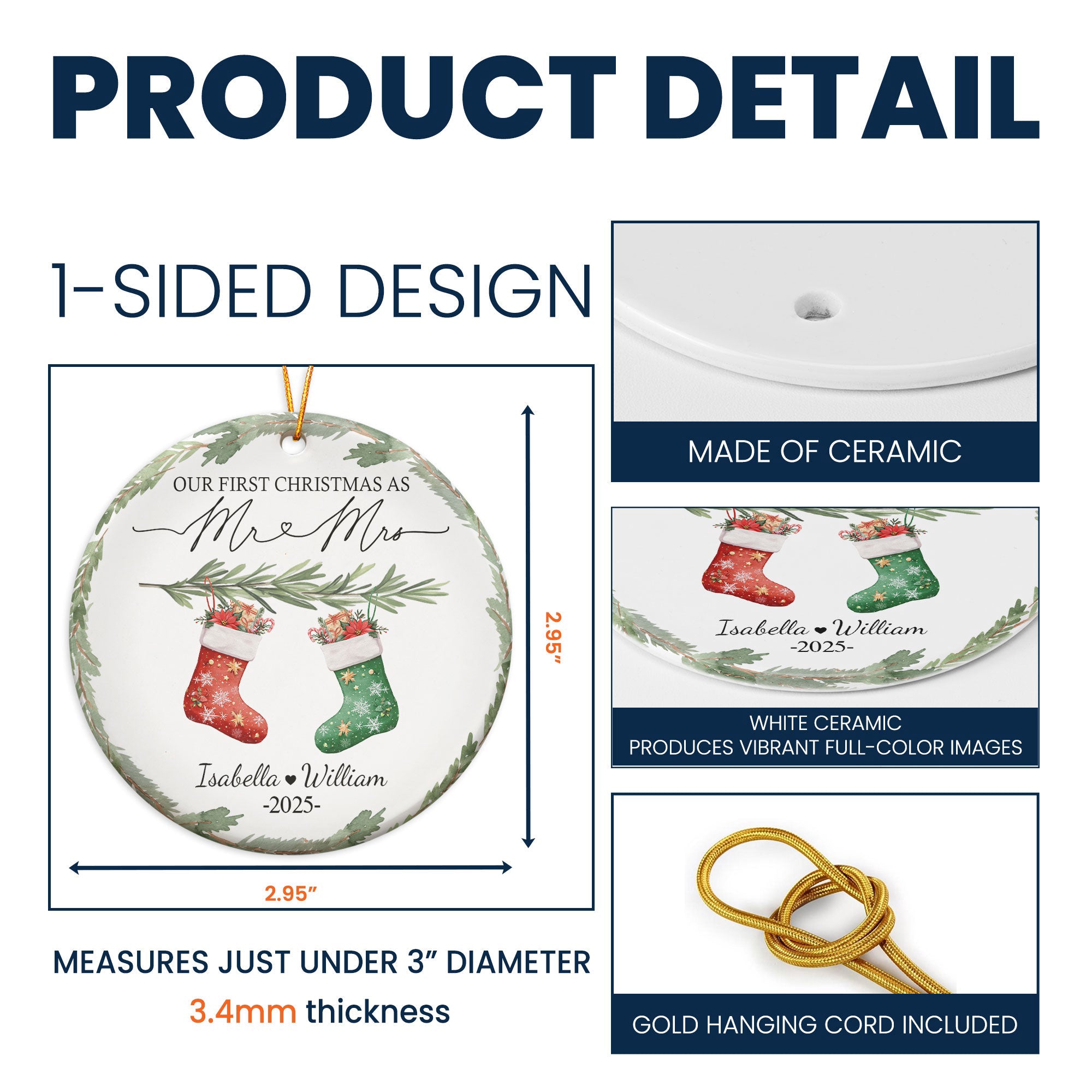 First Christmas Mr & Mrs Wedding Keepsake Engaged - Personalized Ceramic Ornament