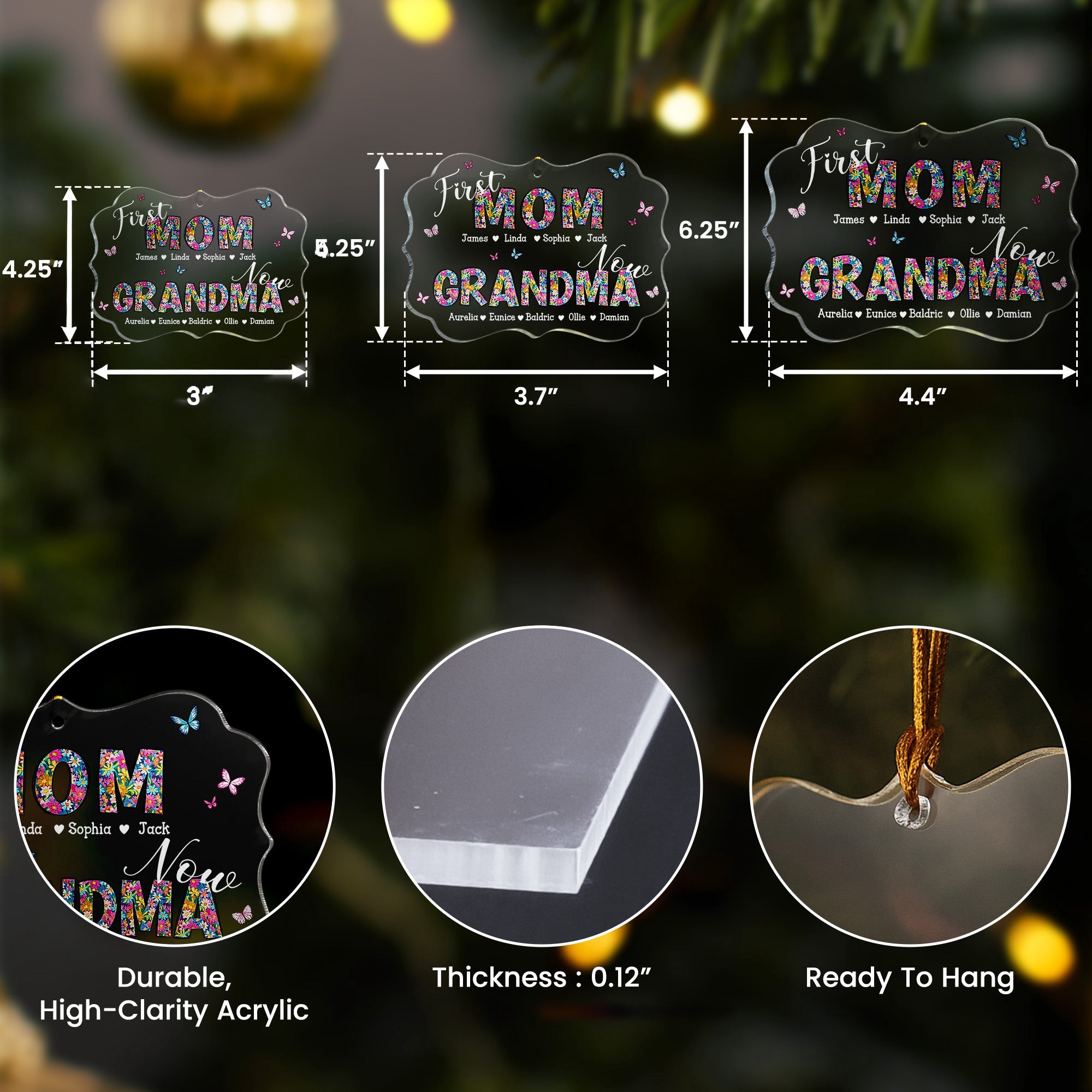 First Mom Now Grandma Floral - Personalized Acrylic Ornament