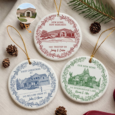 First Christmas At Our New House Custom Photo Sketch Line Art - Personalized Ornament