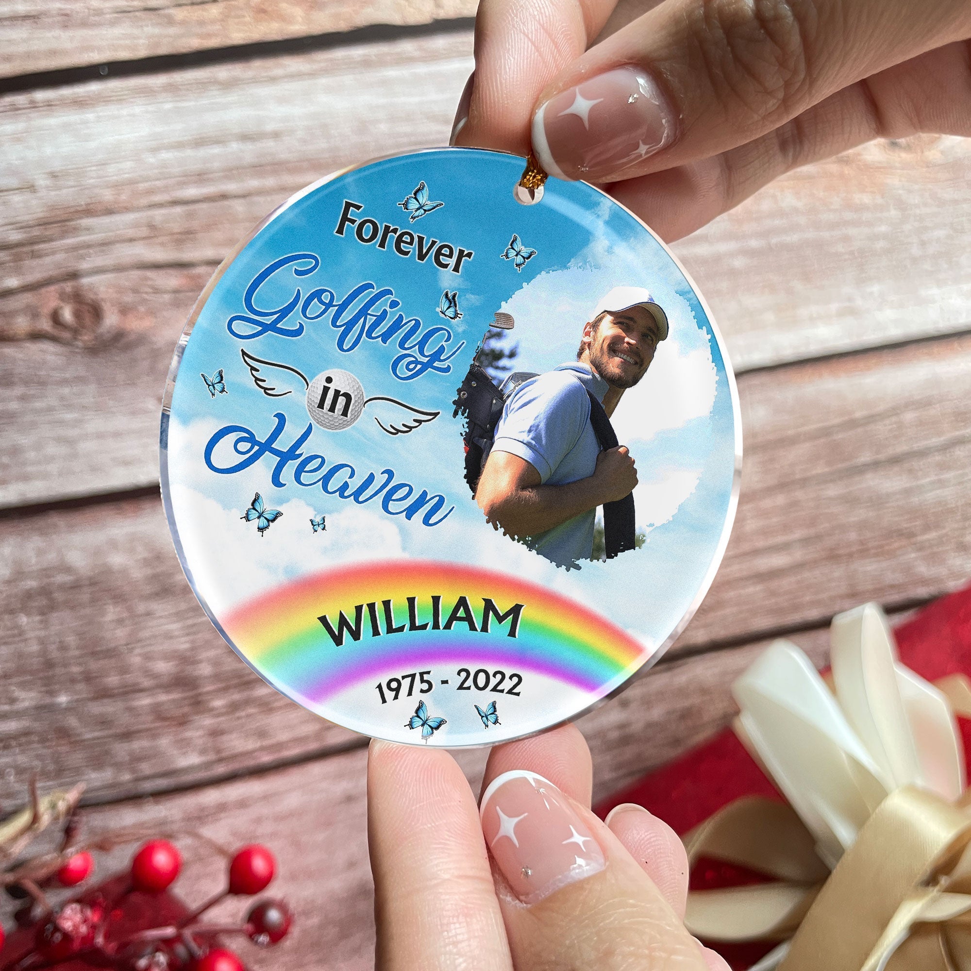 Forever Golfing In Heaven - Personalized Acrylic Photo Ornament