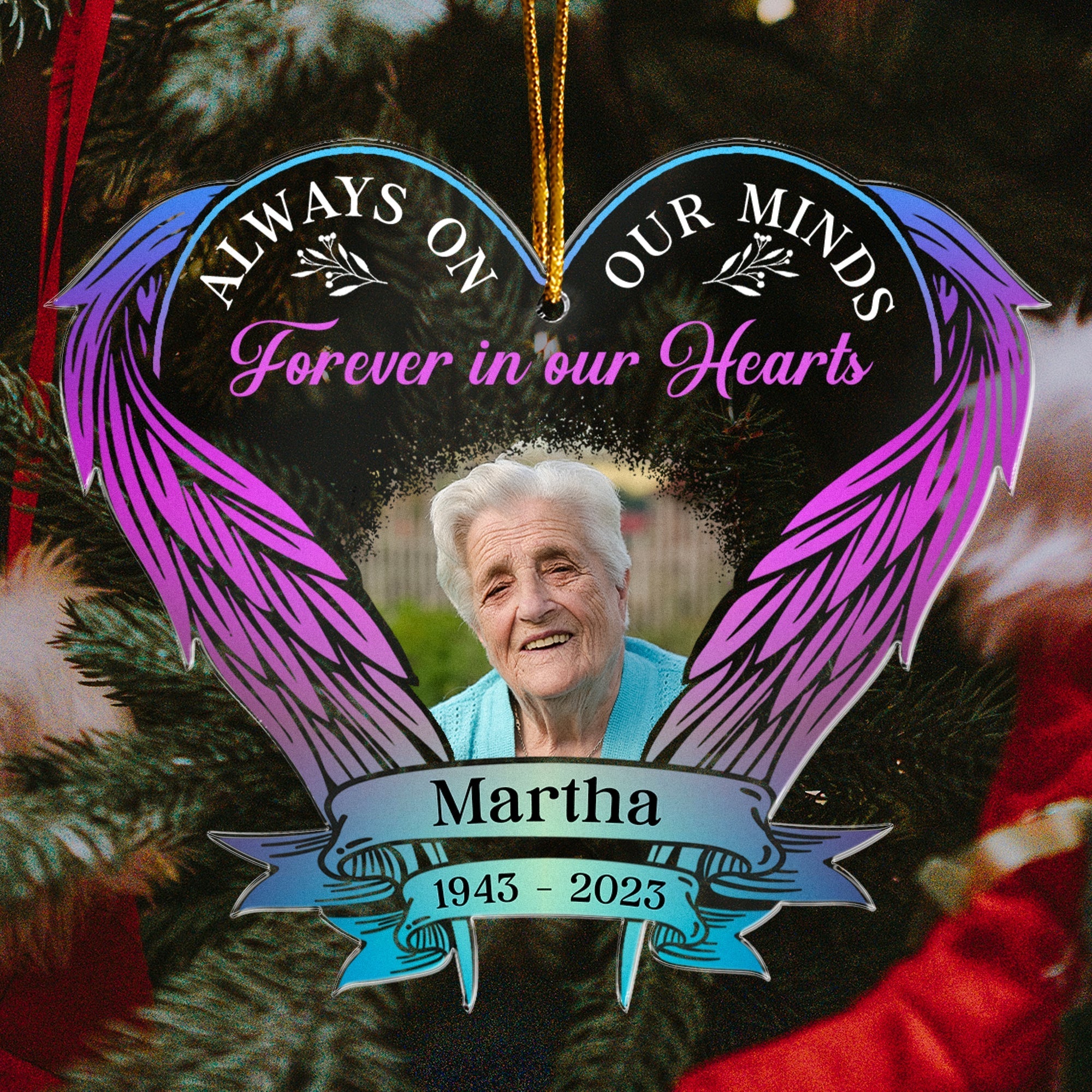 Forever In Our Hearts - Personalized Wings Shaped Acrylic Photo Ornament