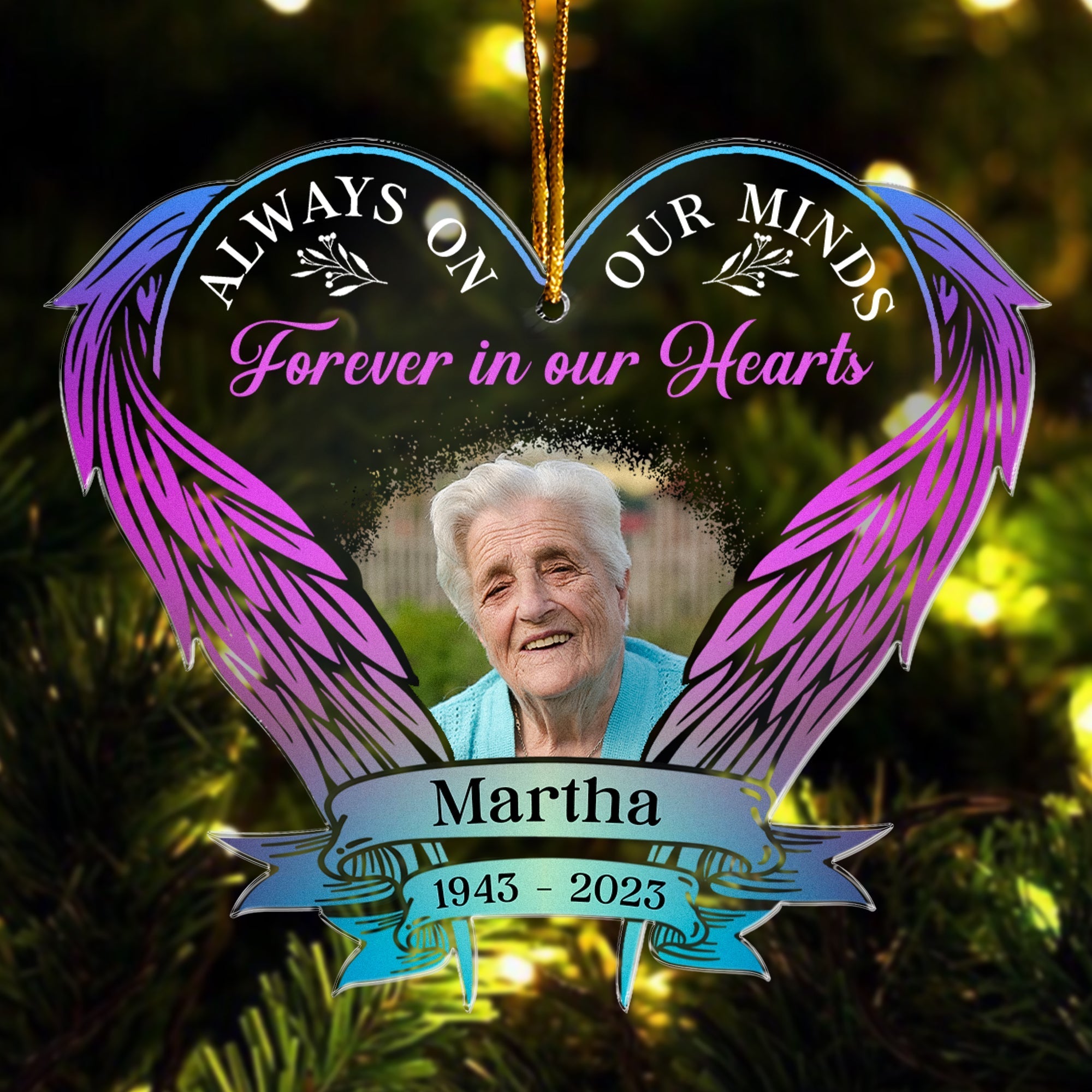 Forever In Our Hearts - Personalized Wings Shaped Acrylic Photo Ornament