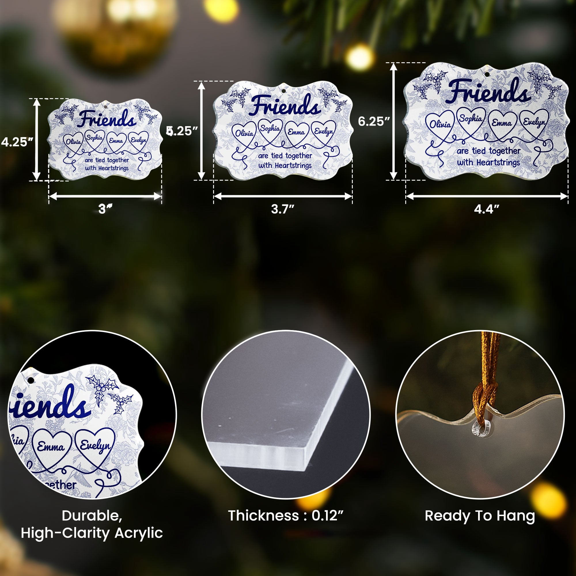 Friends Are Tied Together With Heartstrings - Personalized Acrylic Ornament