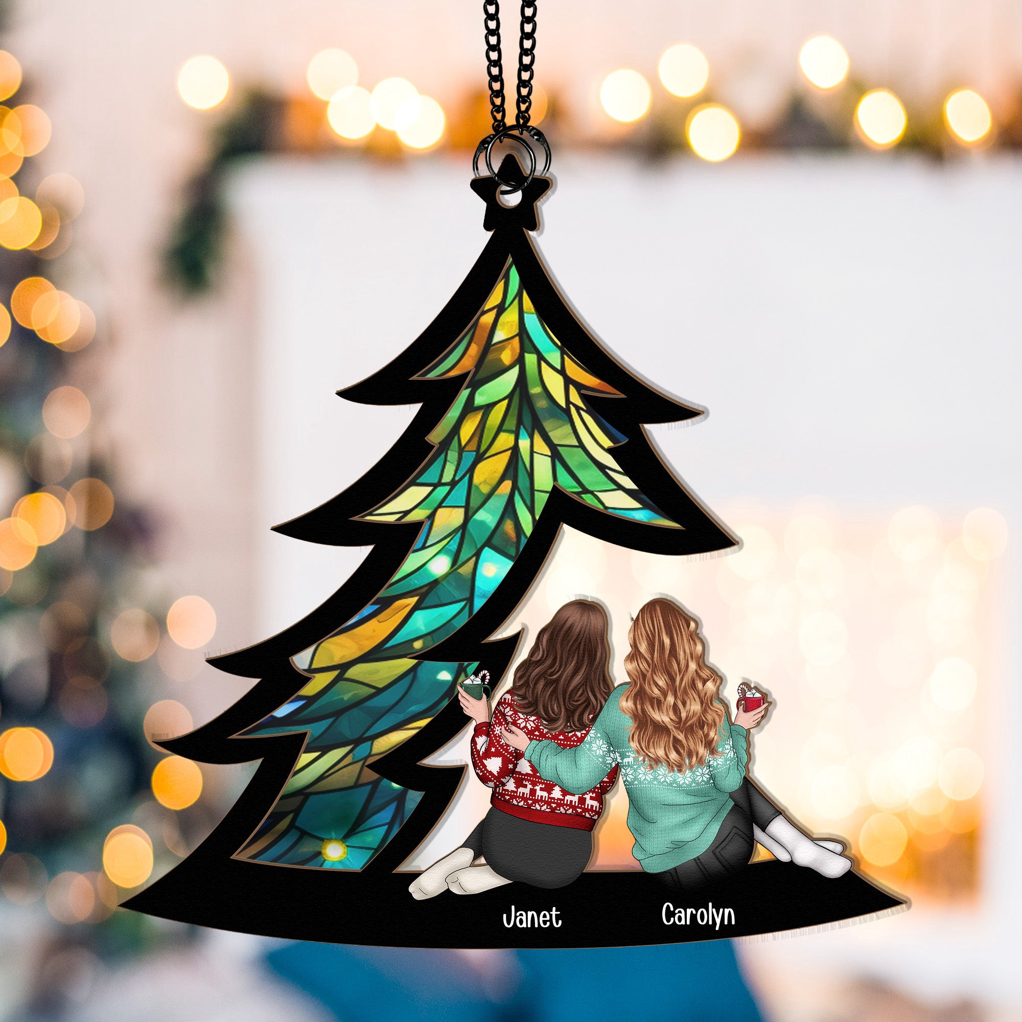 Friends-Sitting-Under-Christmas-Tree-Personalized-Window-Hanging-Suncatcher-Ornament_1