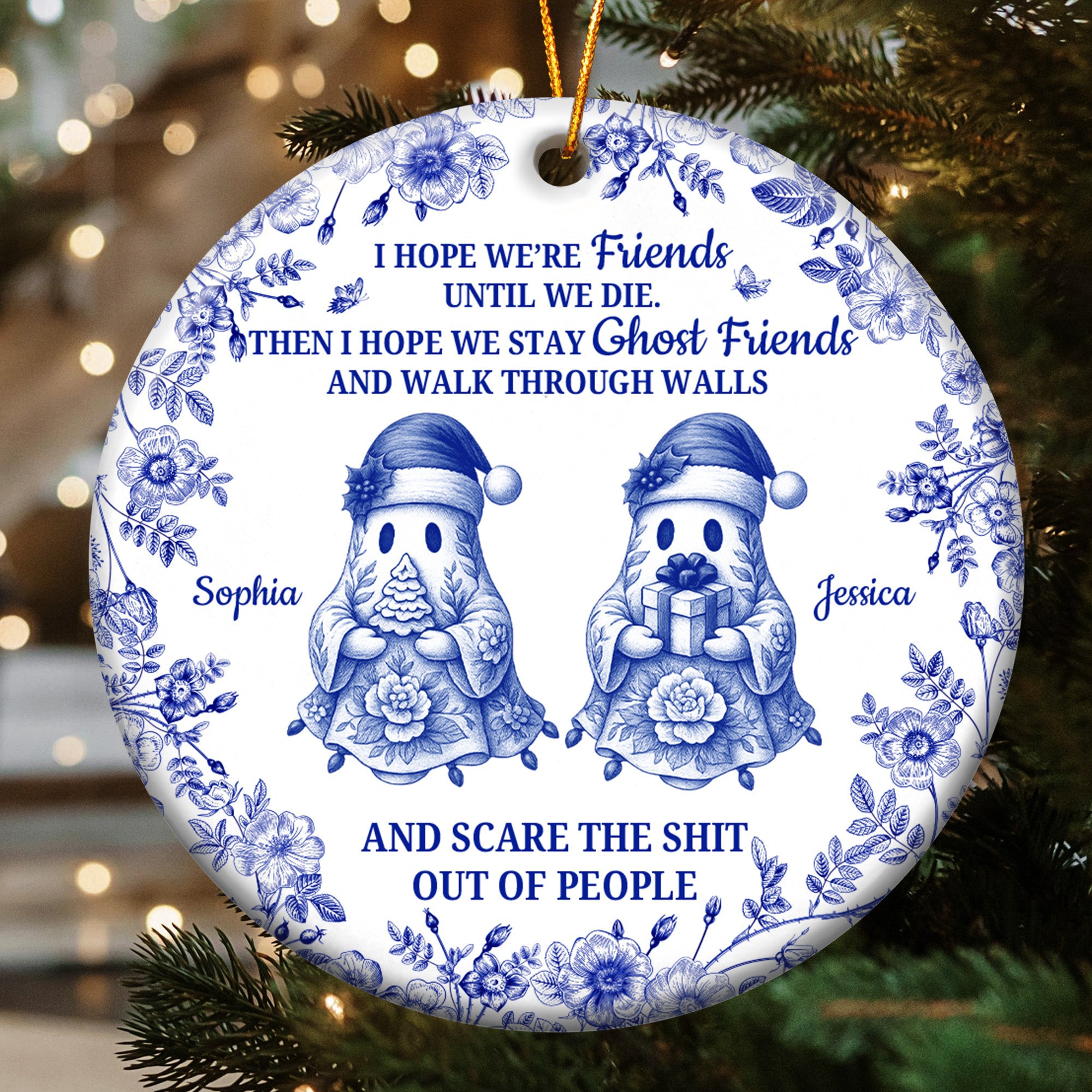 Friendship Gift Christmas Toile De Jouy Ornament - Personalized Ceramic Ornament
