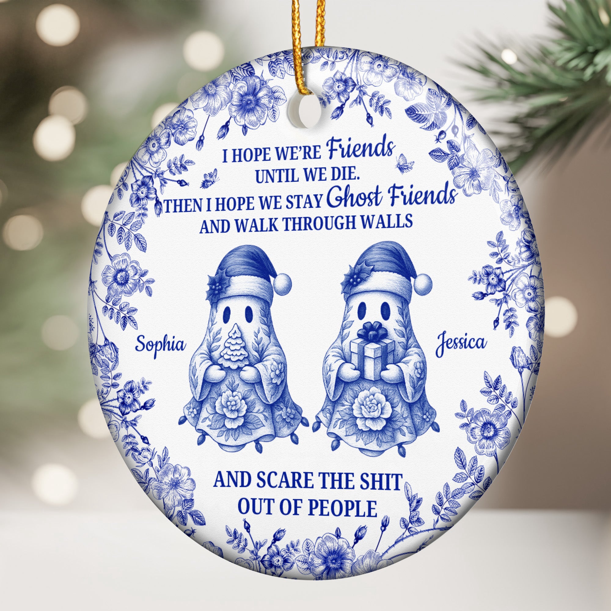 Friendship Gift Christmas Toile De Jouy Ornament - Personalized Ceramic Ornament