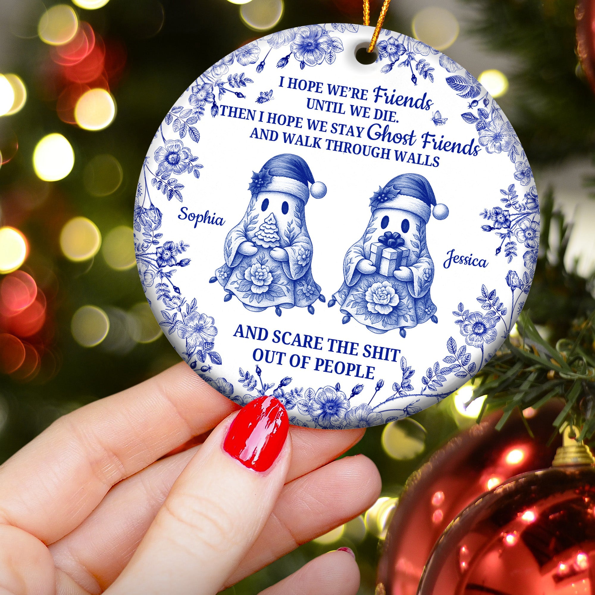 Friendship Gift Christmas Toile De Jouy Ornament - Personalized Ceramic Ornament