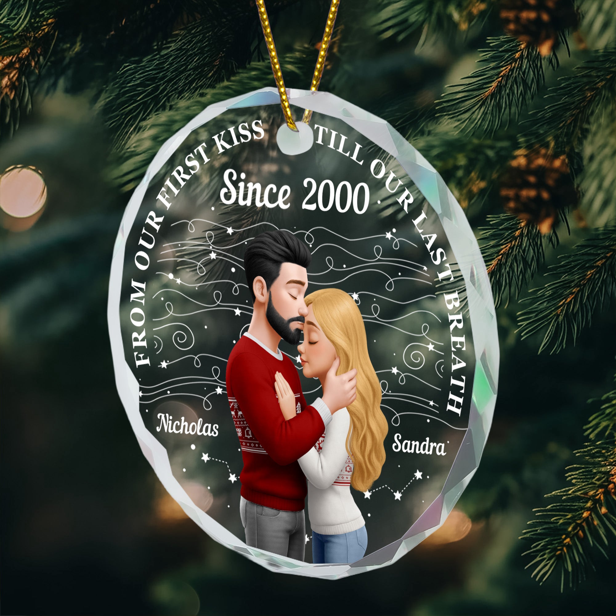 From Our First Kiss Till Our Last Breath Anniversary - Personalized Glass Ornament