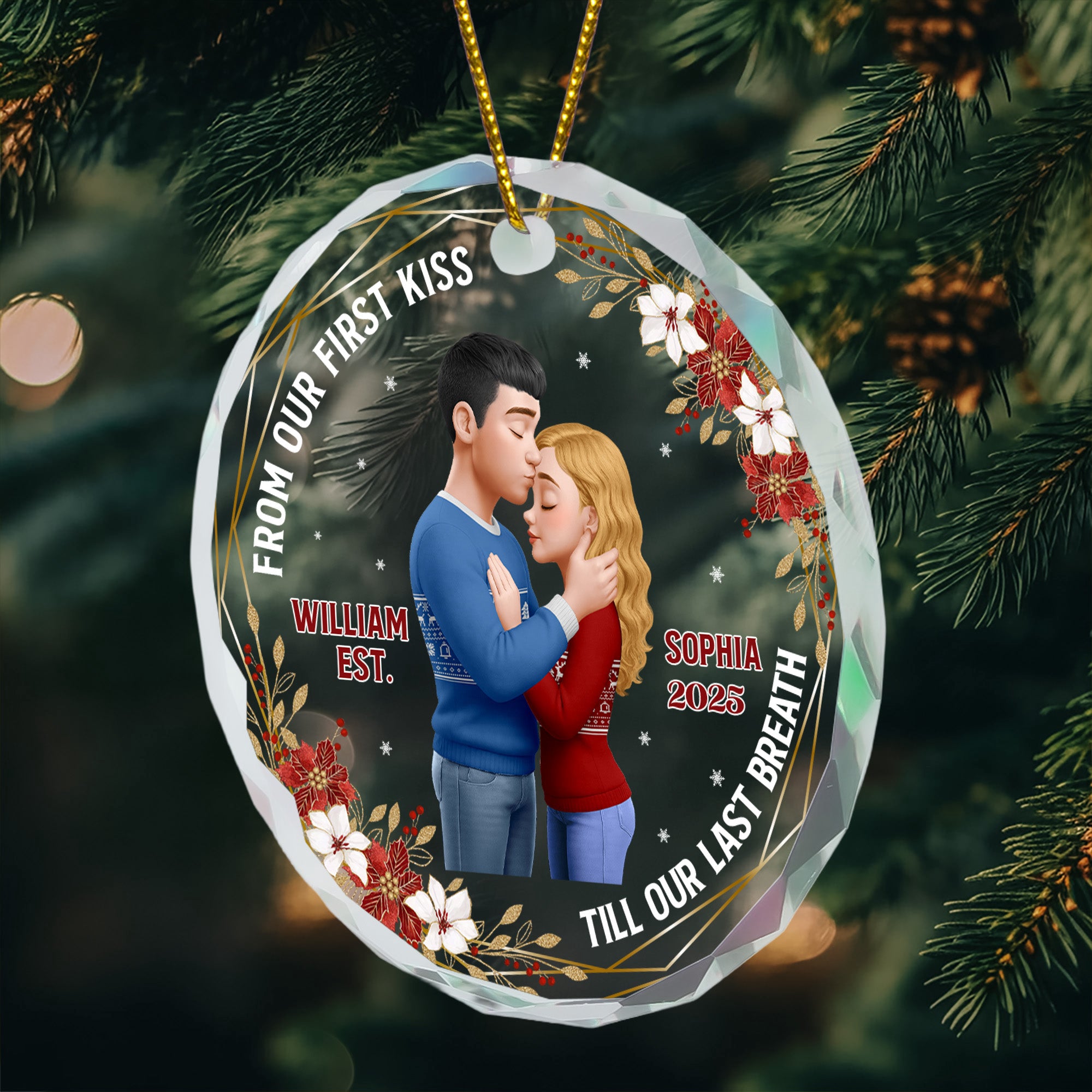 From Our First Kiss Till Our Last Breath - Personalized Glass Ornament